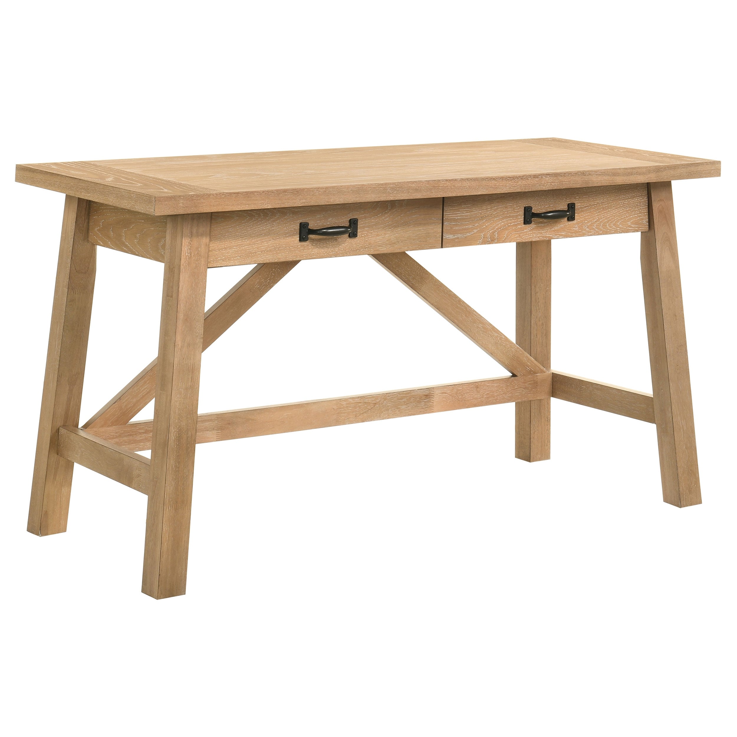 Fabian 54 Inch 2 Drawer Computer Writing Desk Distressed Light Brown