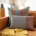 Fabiola Leather Striped Modern 13X20 Inch Lumbar Throw Pillow