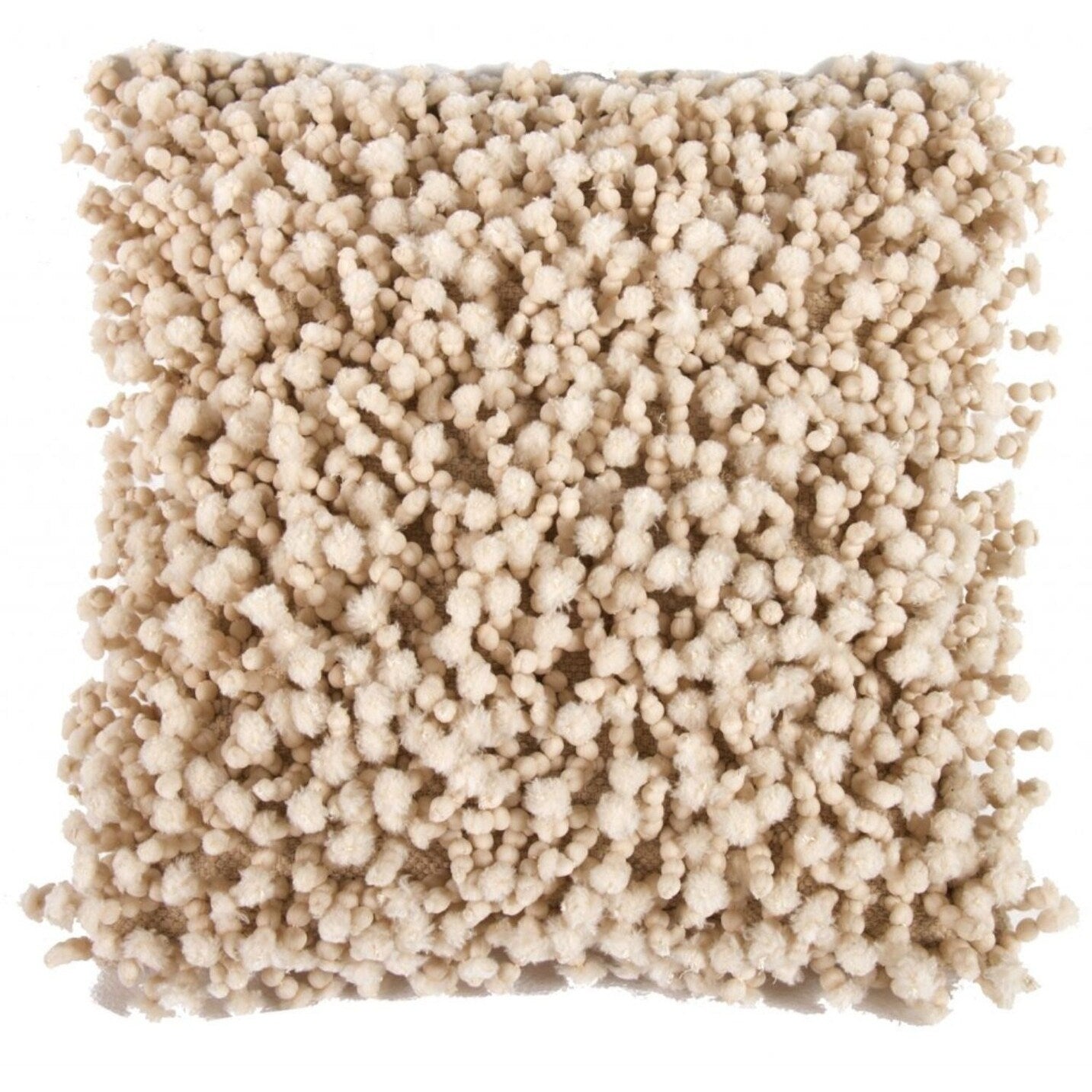 Fabric Accent Pillow With Shaggy Details Cream