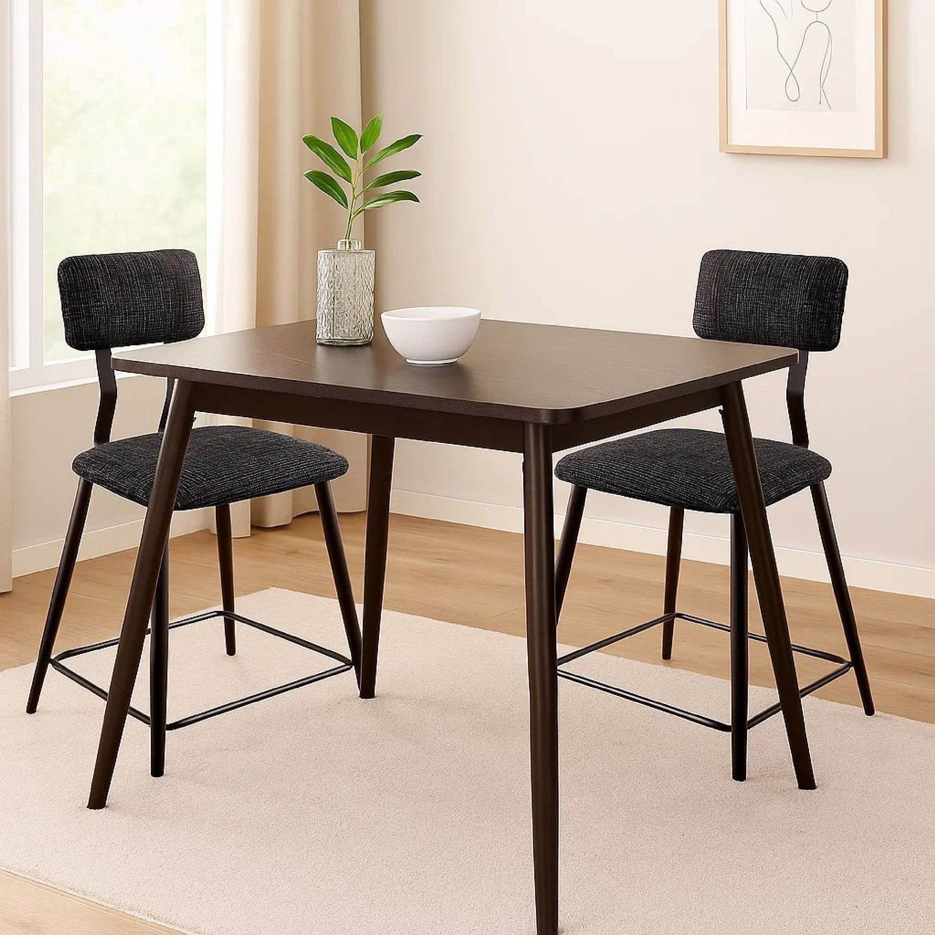 Fabric Counter Height Chairs With Angled Metal Legs Set Of 2 Black