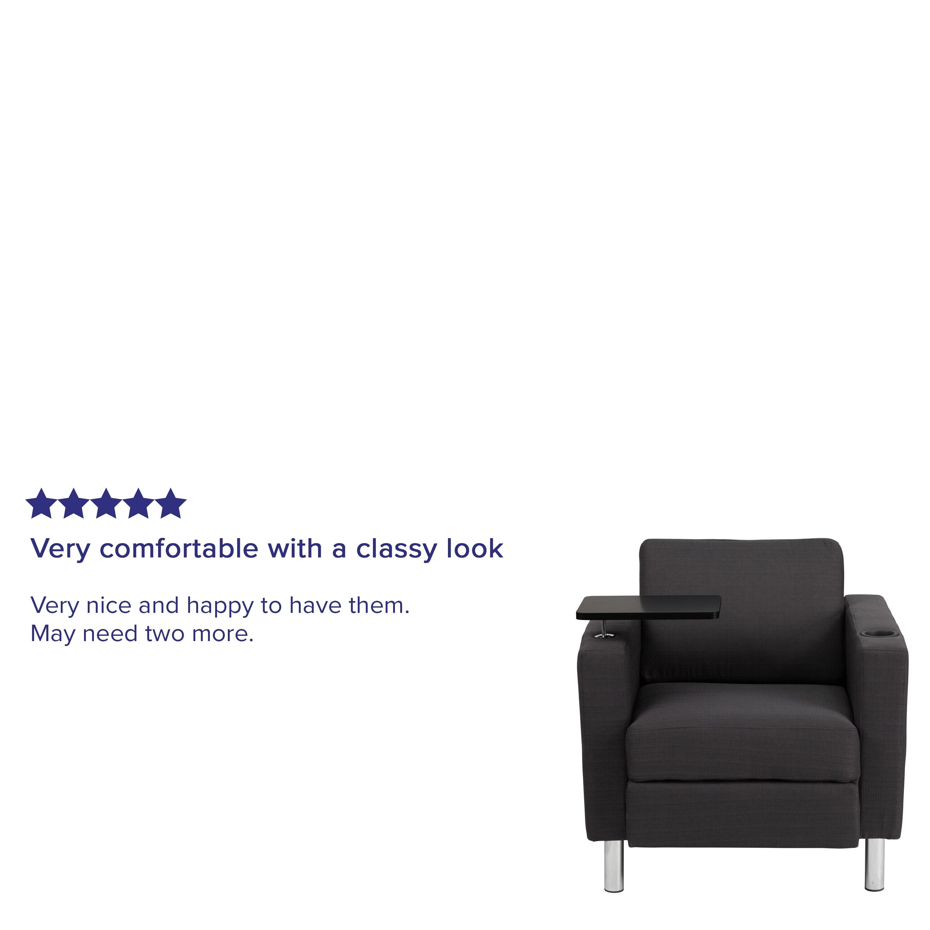 Fabric Guest Chair With Tablet Arm Tall Chrome Legs Cup Holder