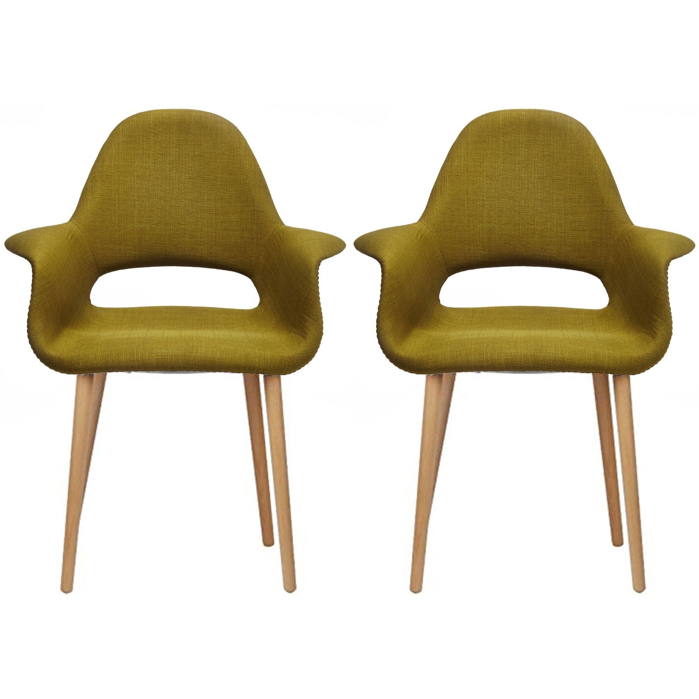 2Xhome Fabric Mid Century Modern Accent Chairs Natural Leg In Green Set Of 2