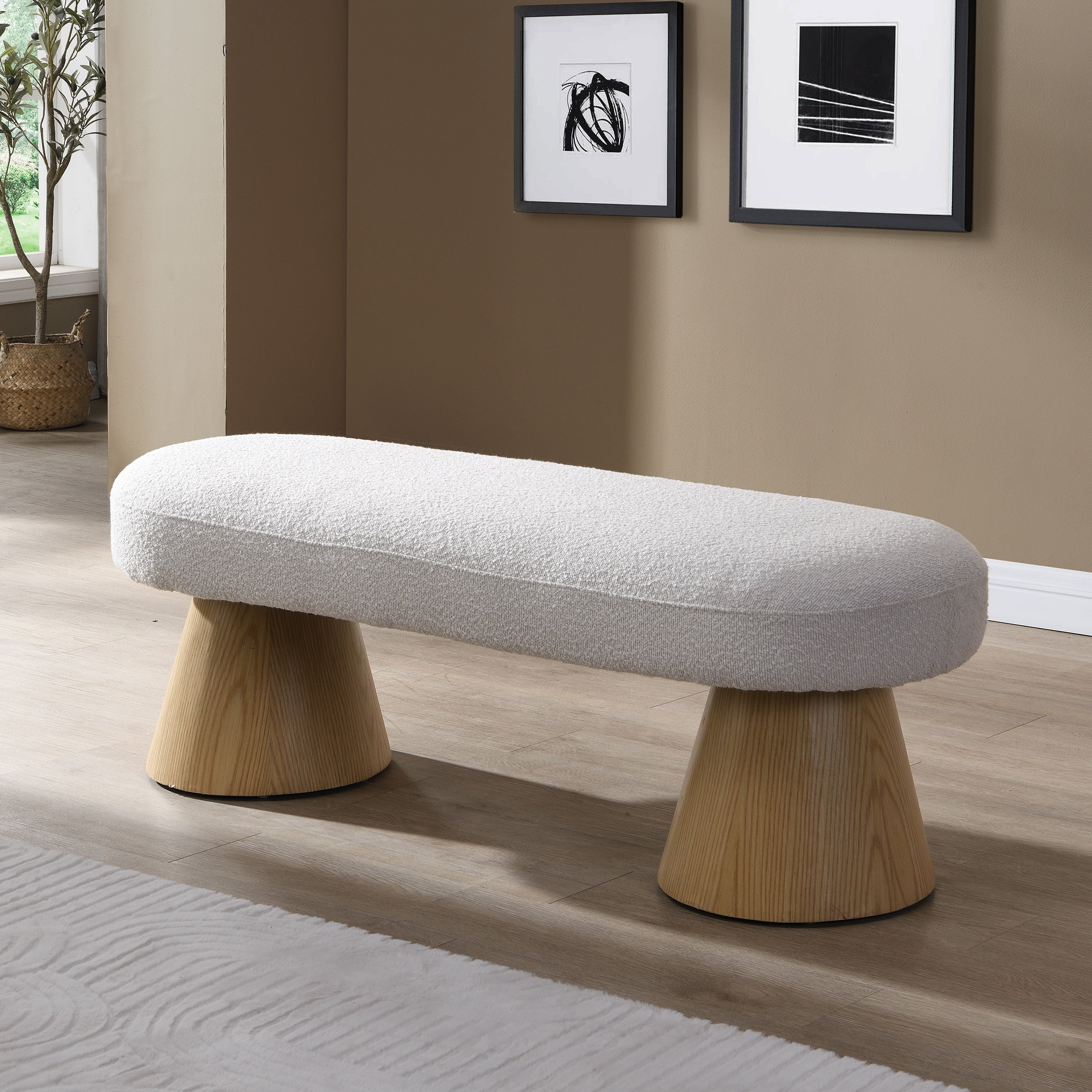 Fabric Upholstered Dining Bench With High Density Foam And Non Slip Feet