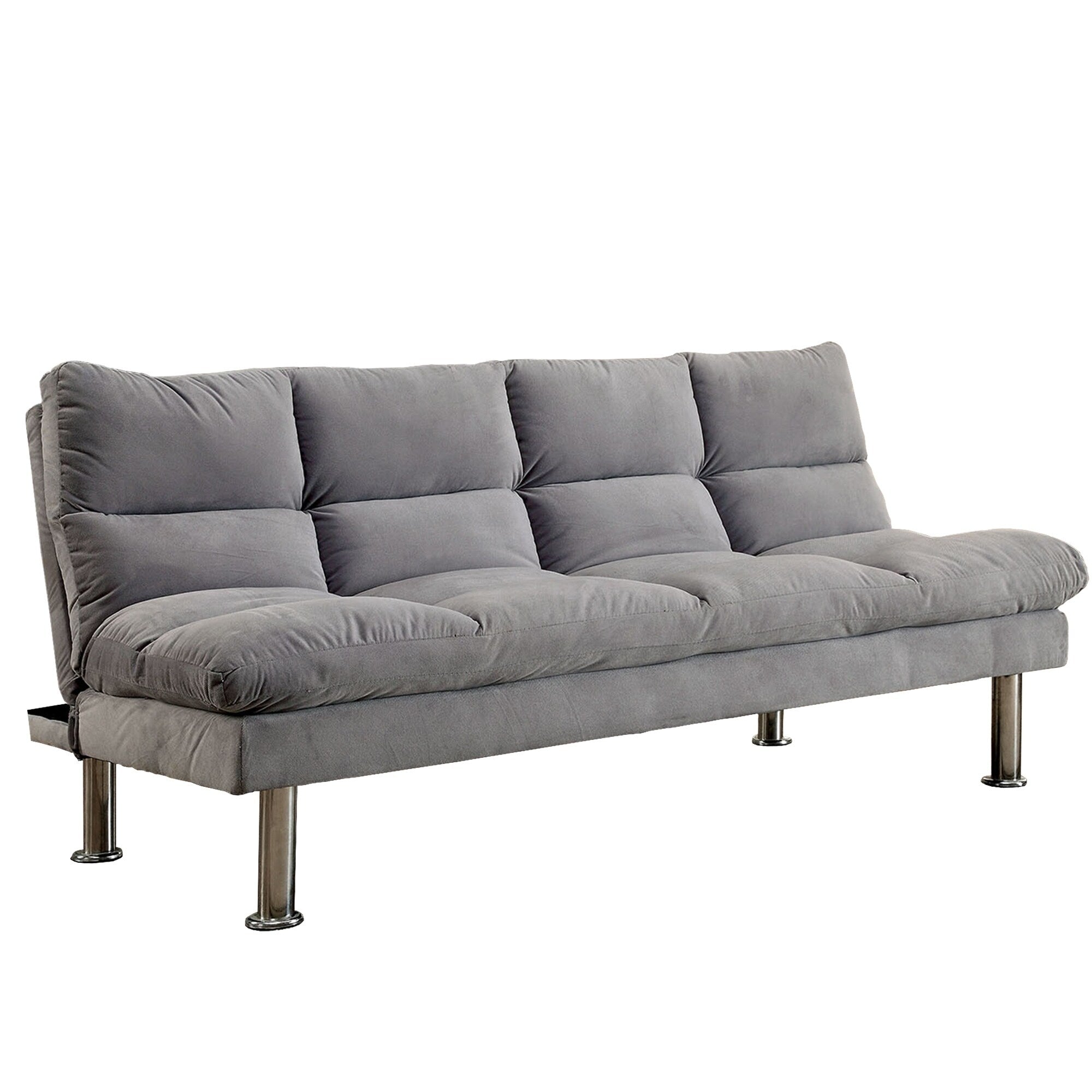Fabric Upholstered Futon Sofa With Metal Base Gray And Silver