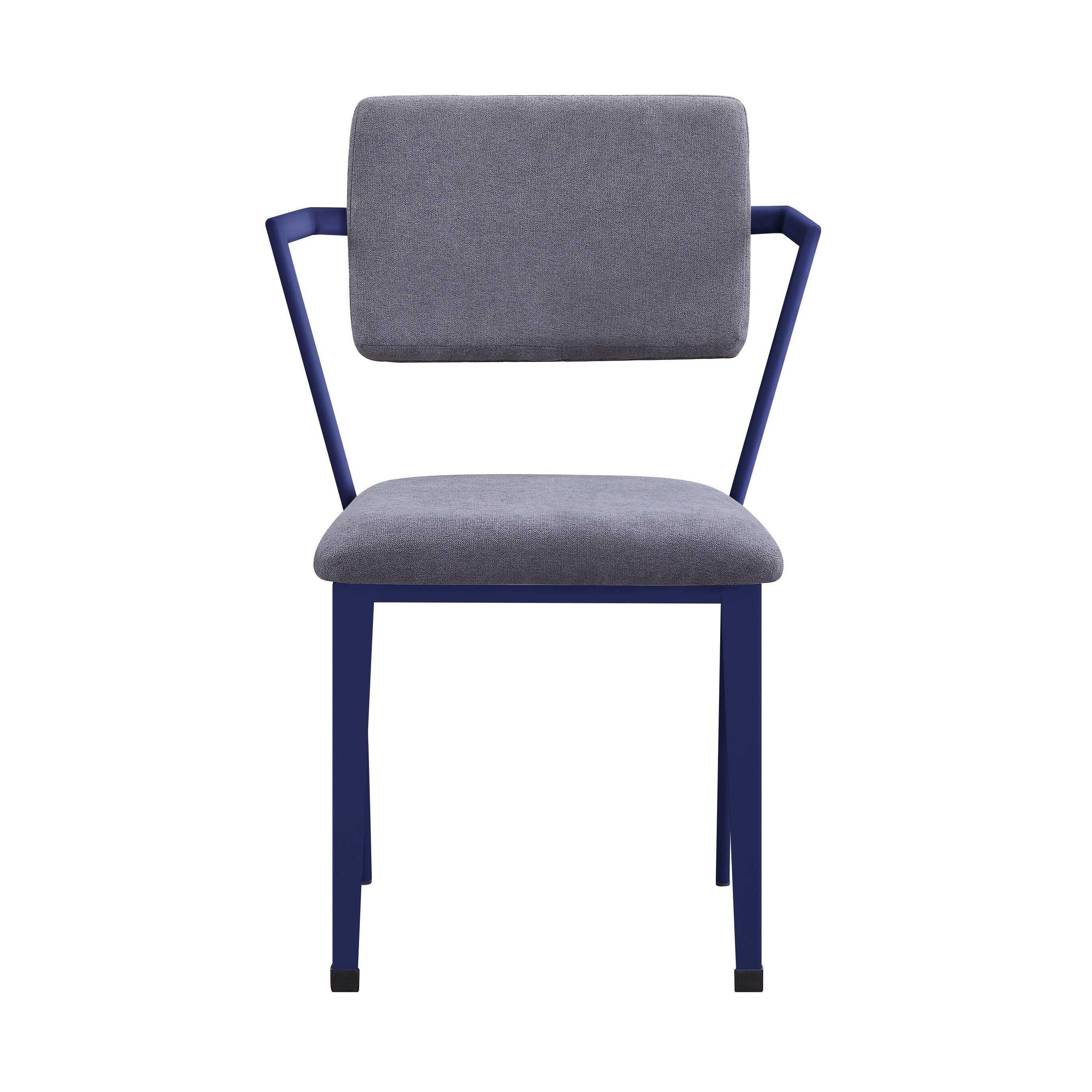 Fabric Upholstered Metal Base Chair With Flared Armrest Blue And Gray