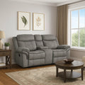 Fabric Upholstered Metal Reclining Loveseat With Center Console Gray