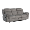 Fabric Upholstered Motion Sofa With Console And Cup Holder Gray