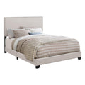 Fabric Upholstered Queen Size Platform Bed With Nail Head Trim Ivory