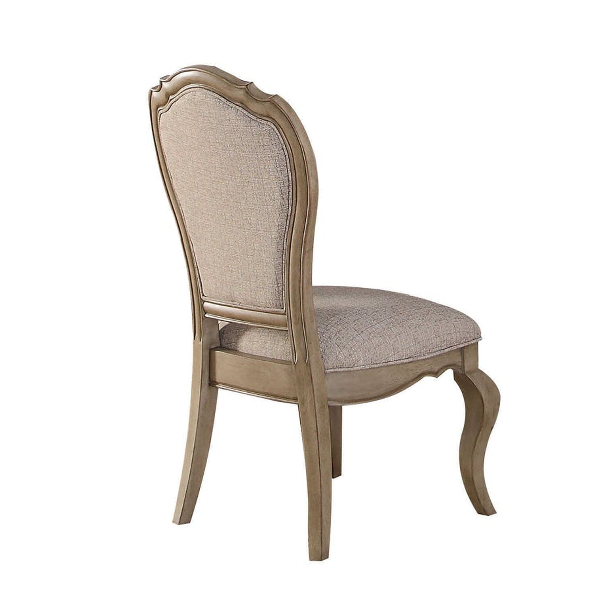 Fabric Upholstered Side Chair With Button Tufting Back Beige And Gray Set Of Two