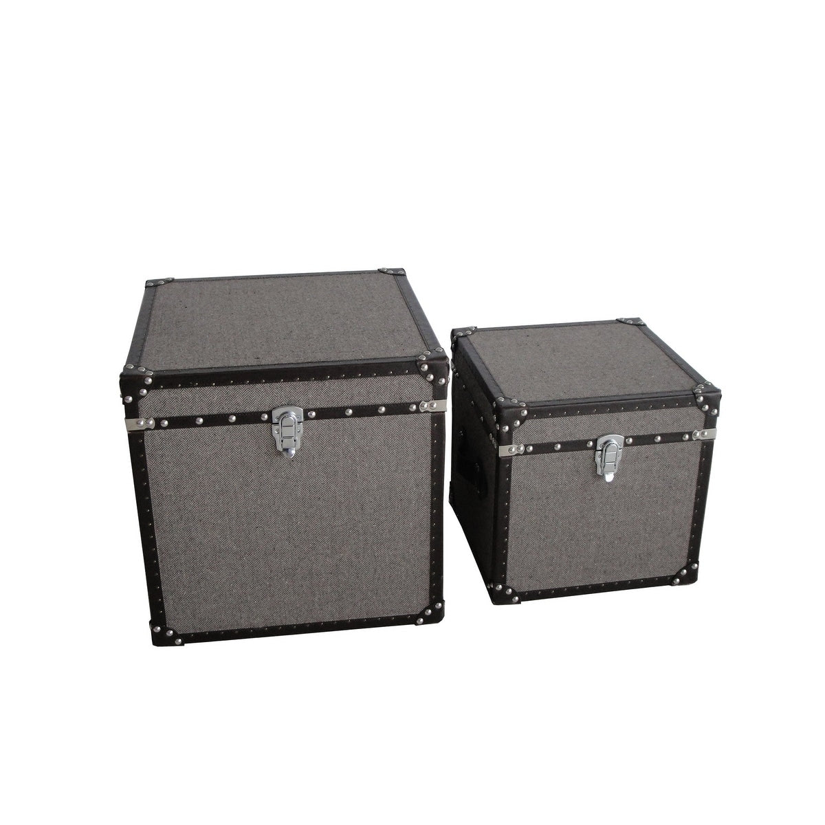 Fabric Upholstered Square Trunk With Nailhead Details Gray Set Of 2