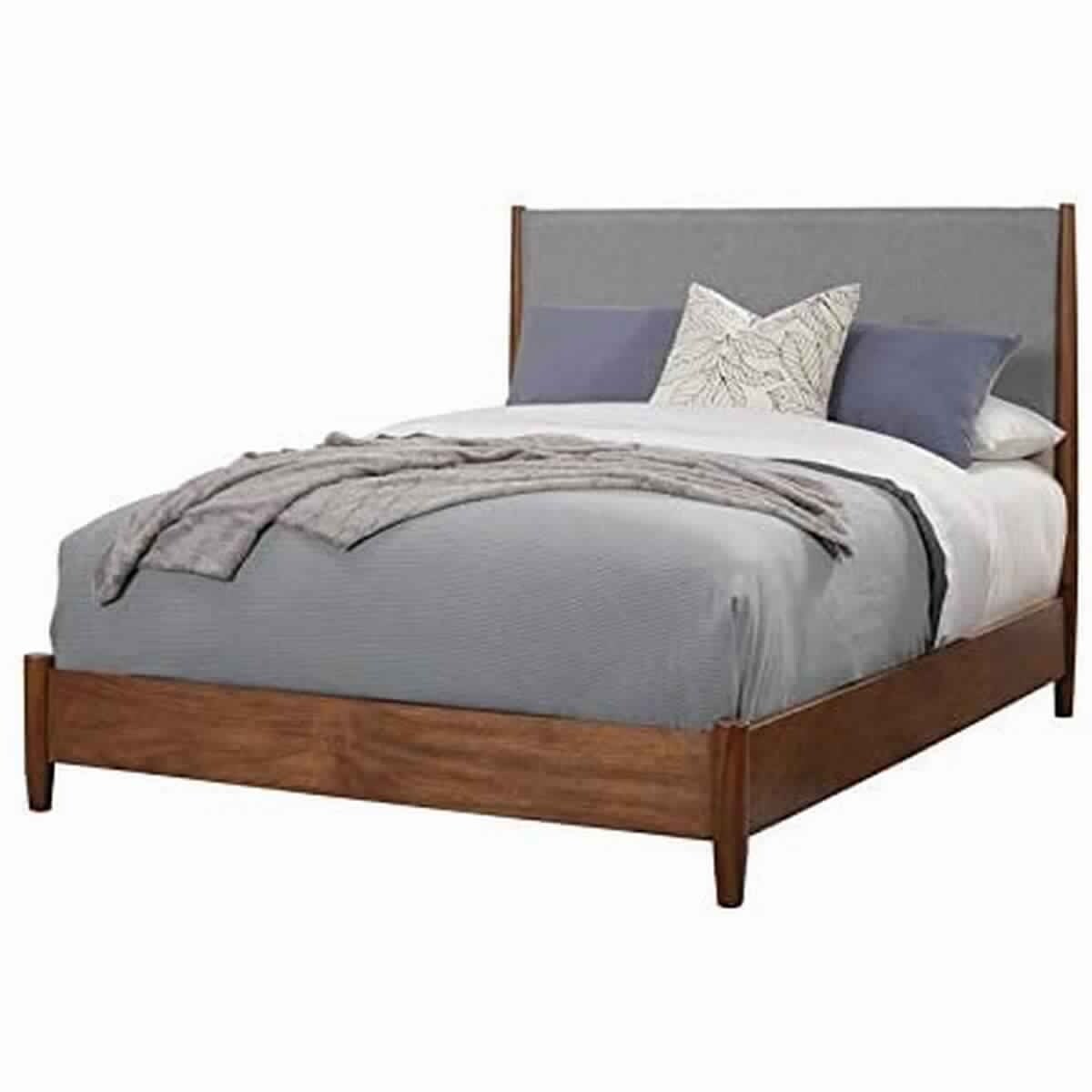 Fabric Upholstered Two Tone California King Panel Bed Brown And Gray