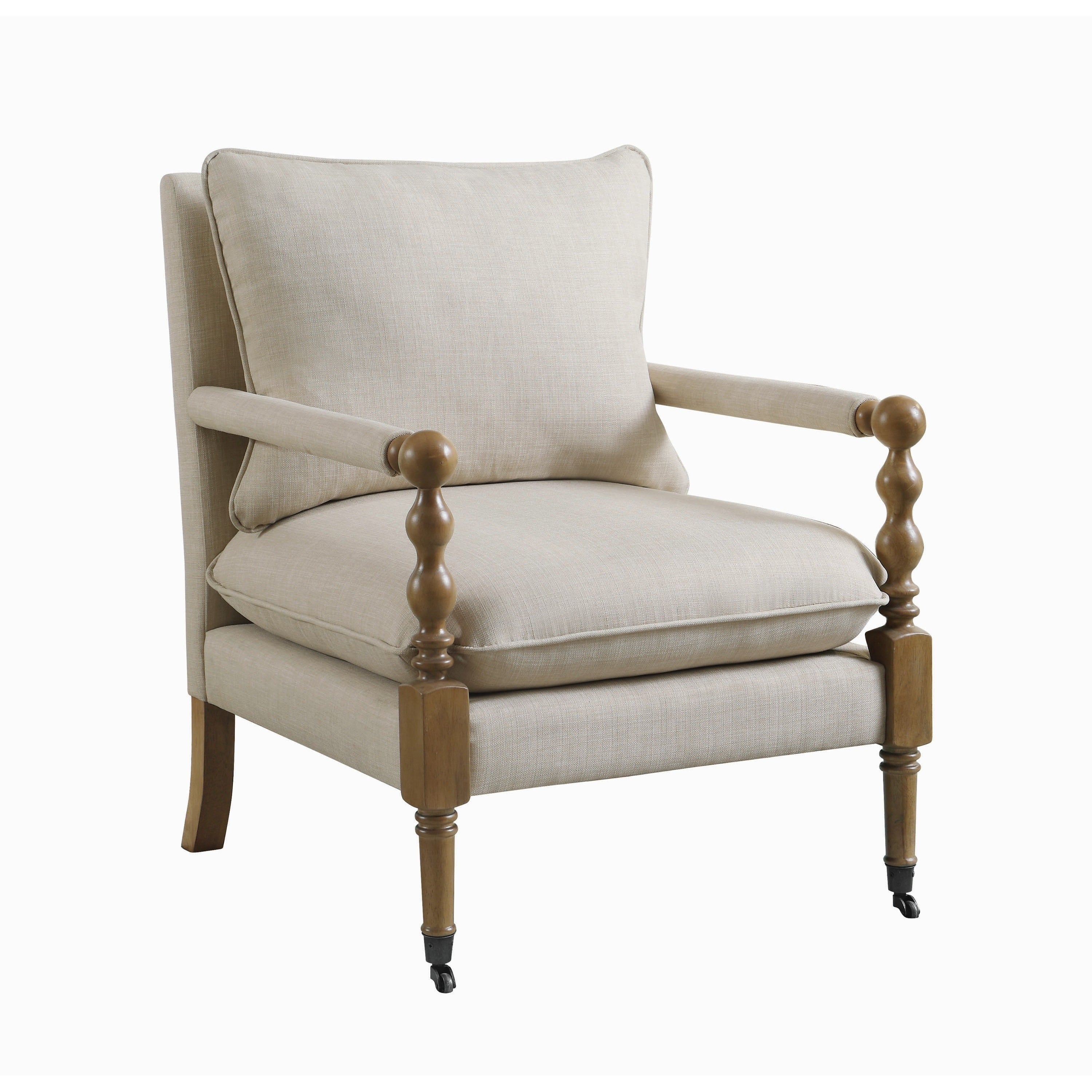 Fabric Upholstered Wooden Accent Chair With Manchette Armrest Beige And Brown