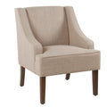 Fabric Upholstered Wooden Accent Chair With Swooping Armrests Beige And Brown