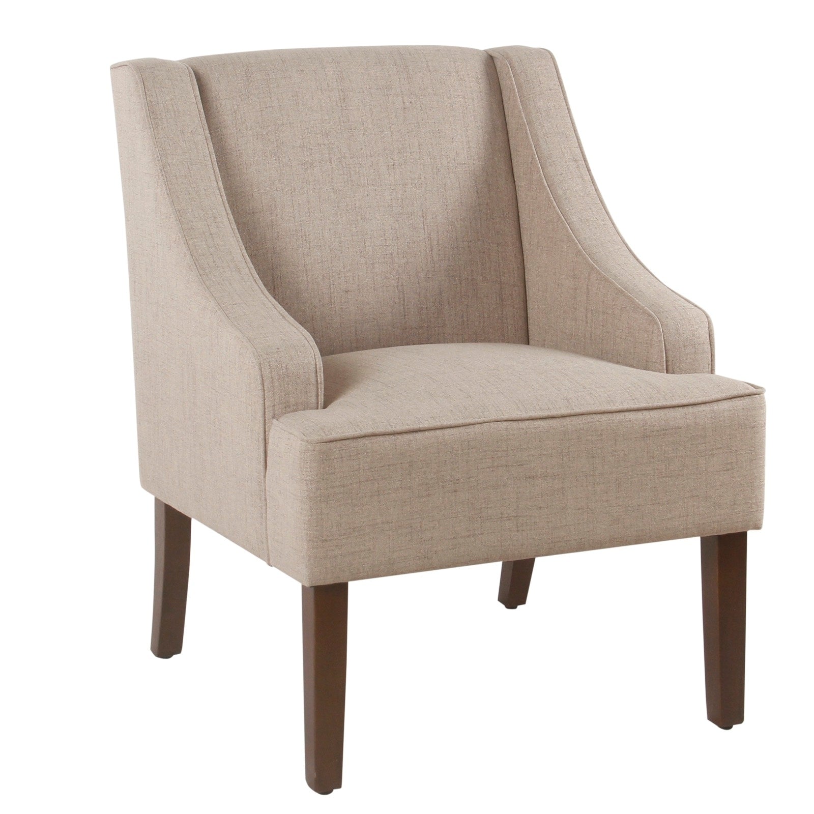 Fabric Upholstered Wooden Accent Chair With Swooping Armrests Beige And Brown
