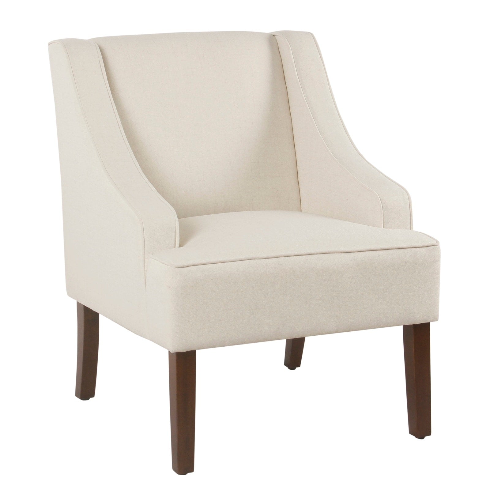 Fabric Upholstered Wooden Accent Chair With Swooping Armrests Cream And Brown