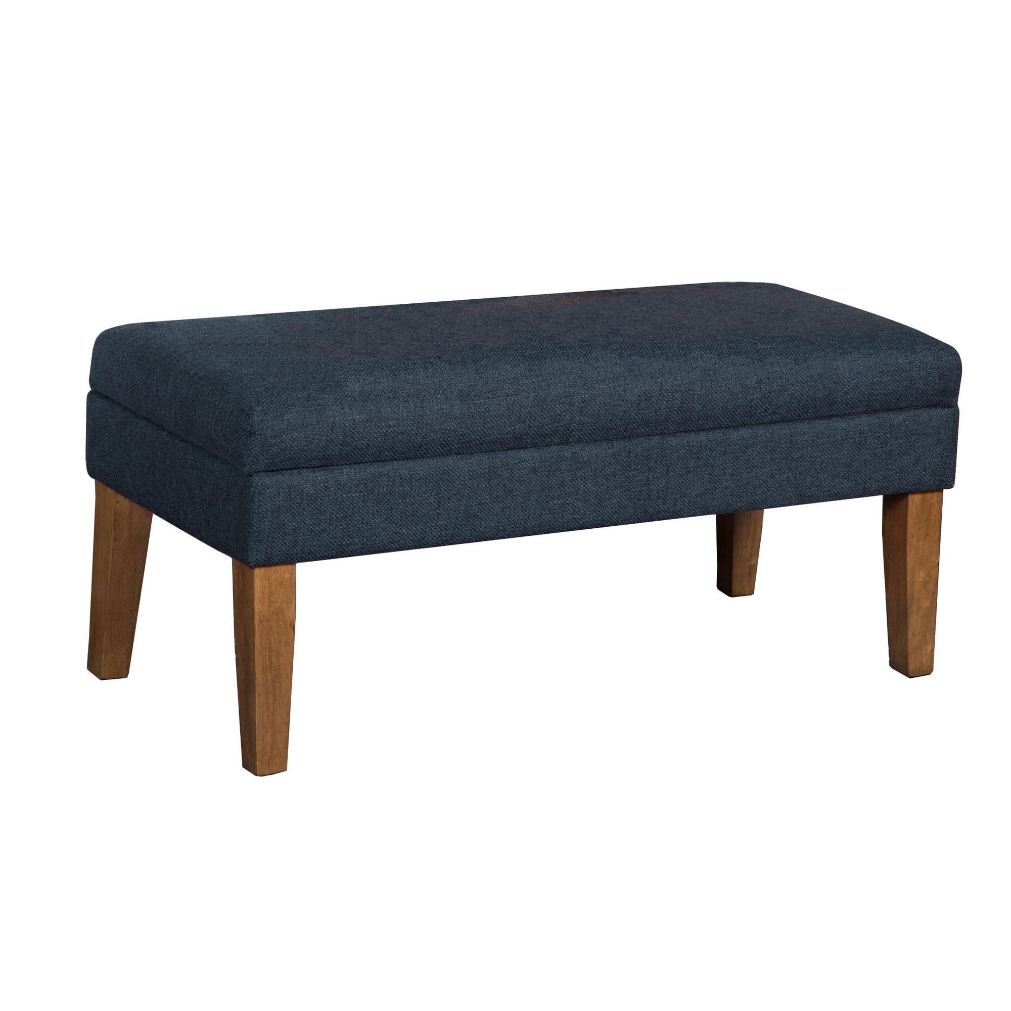 Fabric Upholstered Wooden Bench With Lift Top Storage Navy Blue