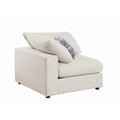 Fabric Upholstered Wooden Corner Chair With Loose Cushion Seat Beige
