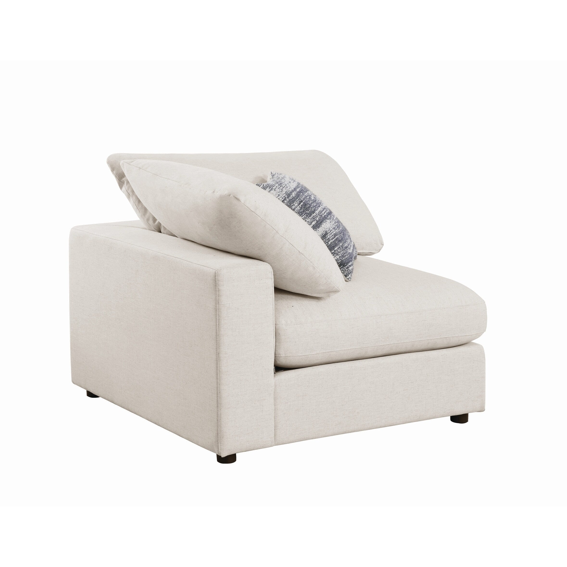 Fabric Upholstered Wooden Corner Chair With Loose Cushion Seat Beige