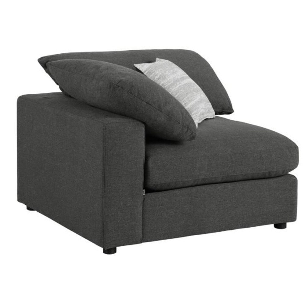 Fabric Upholstered Wooden Corner Chair With Loose Cushion Seat Gray