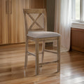 Fabric Upholstered Wooden Counter Height Chair Set Of 2 Brown And Gray