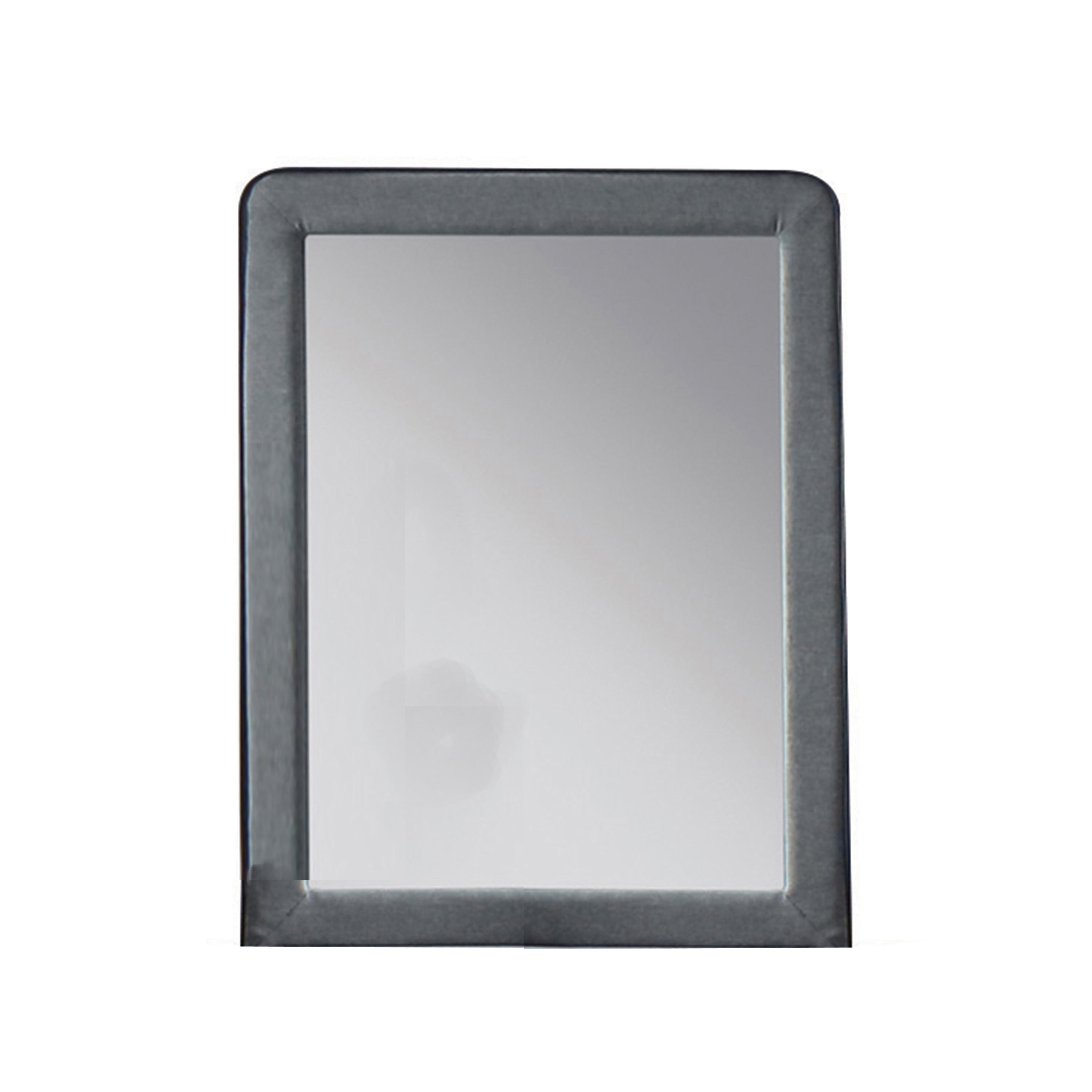 Fabric Upholstered Wooden Frame Mirror With Welt Trim Light Gray