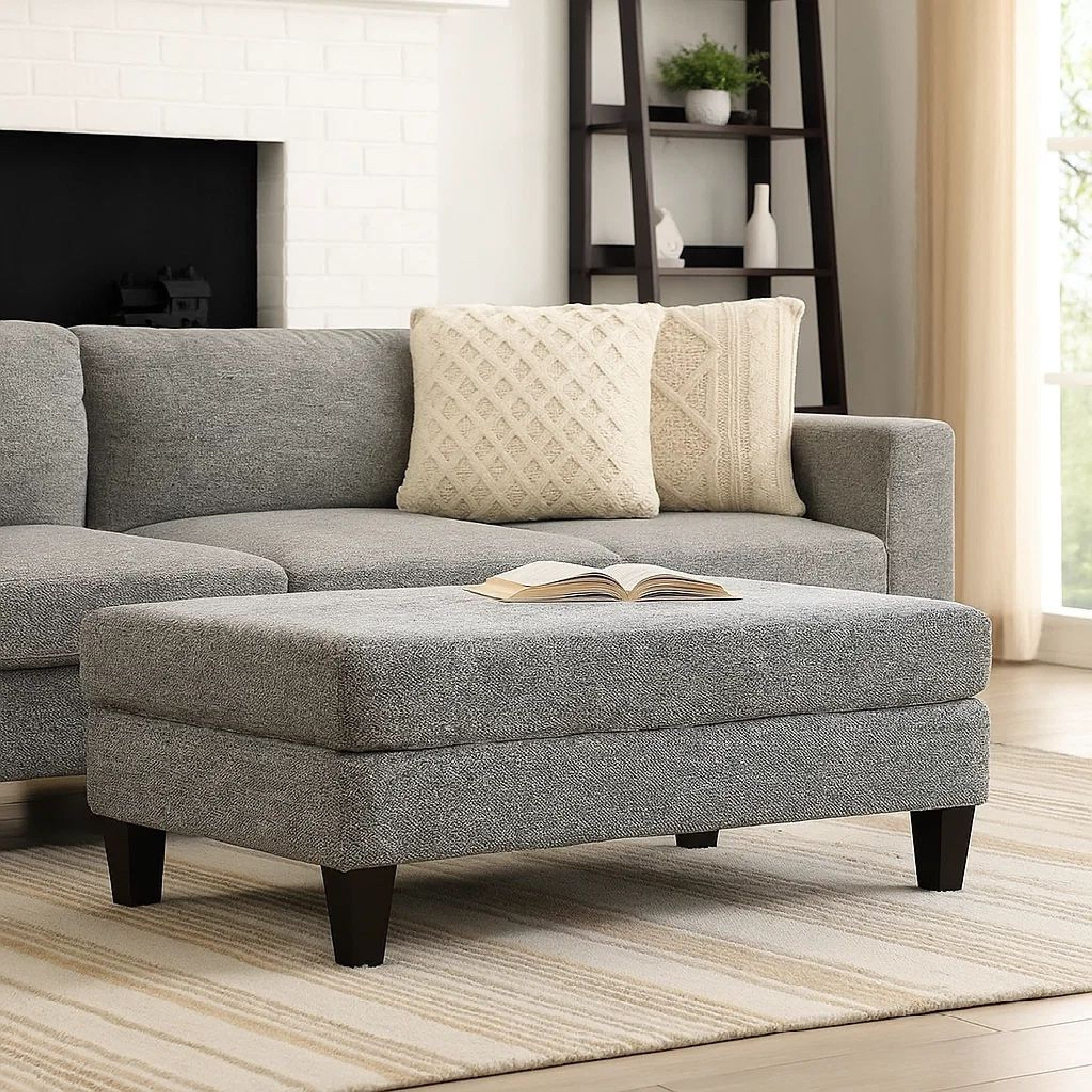 Copper Grove Mapire Grey Upholstered Wooden Ottoman With Tapered Legs