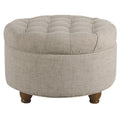 Fabric Upholstered Wooden Ottoman With Tufted Lift Off Lid Storage Beige