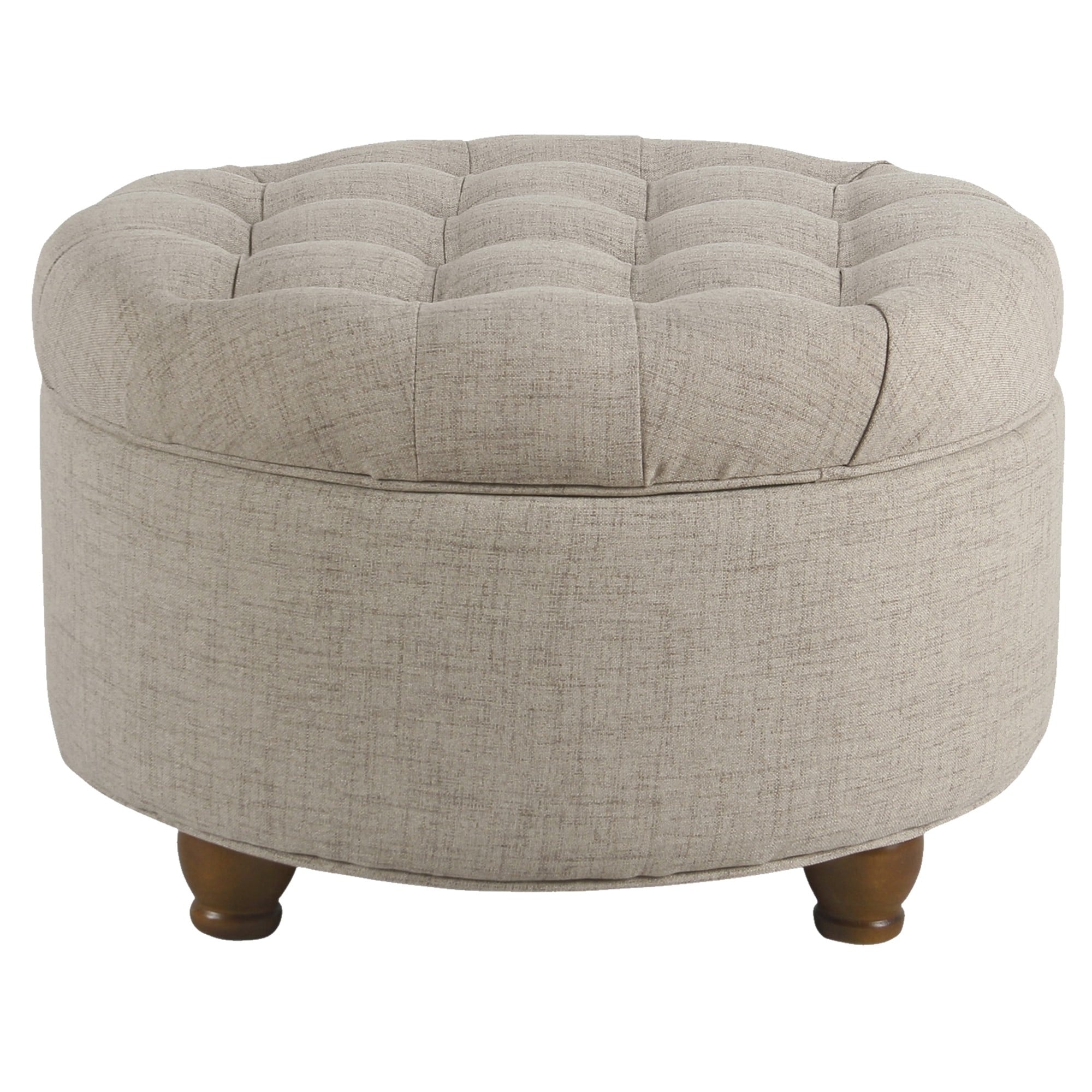 Fabric Upholstered Wooden Ottoman With Tufted Lift Off Lid Storage Beige