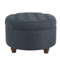 Fabric Upholstered Wooden Ottoman With Tufted Lift Off Lid Storage Navy Blue