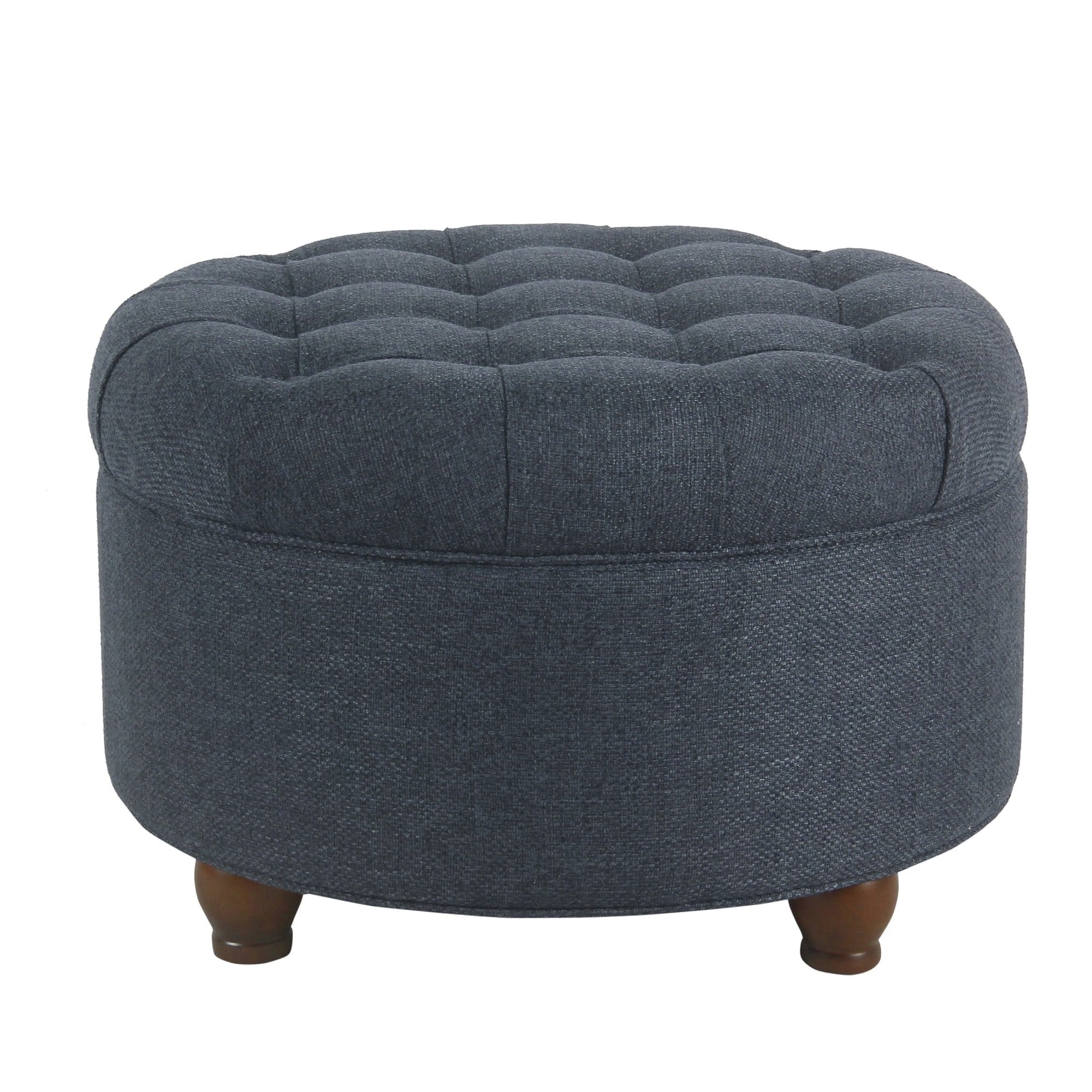 Fabric Upholstered Wooden Ottoman With Tufted Lift Off Lid Storage Navy Blue