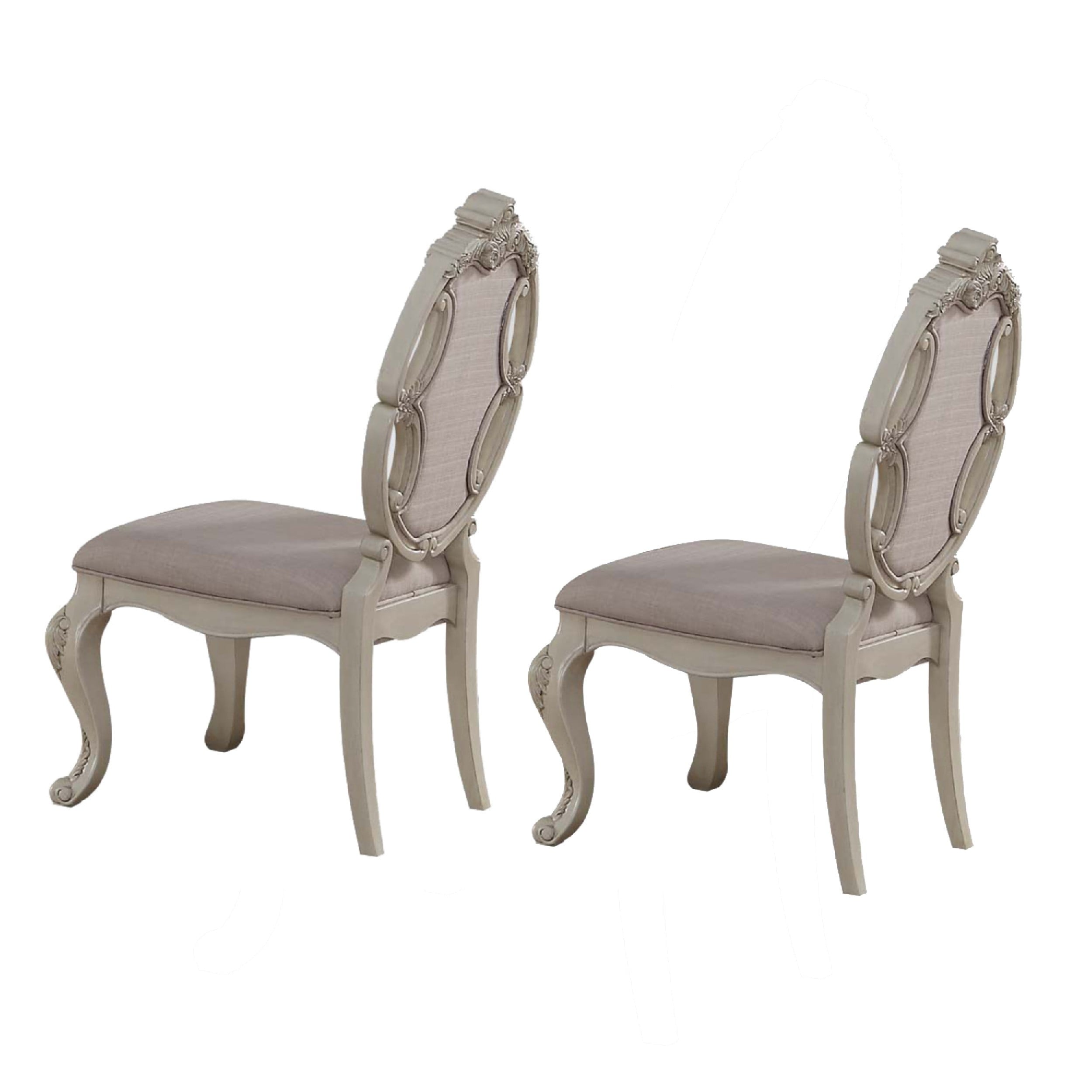 Fabric Upholstered Wooden Side Chair With Button Tufted Back White Set Of Two