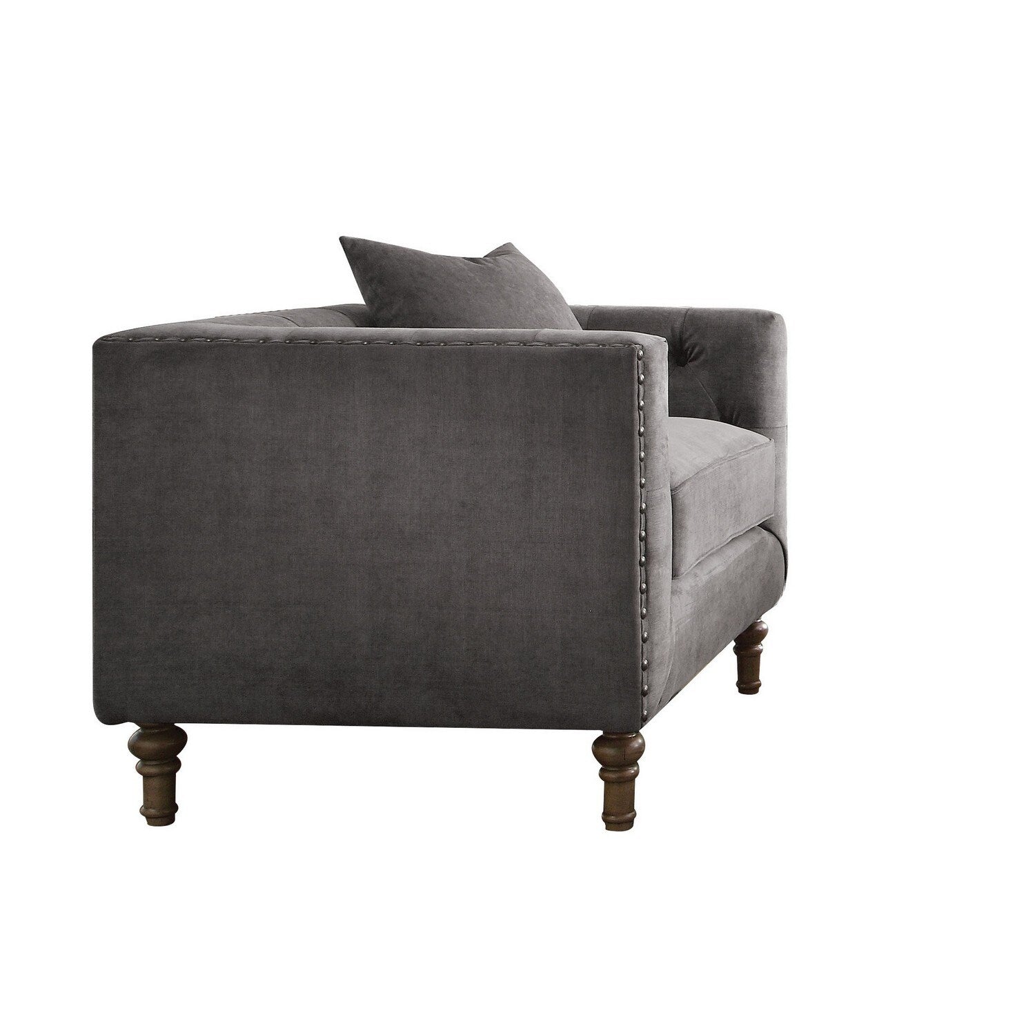 Fabric Upholstered Wooden Sofa Chair With Nail Head Trim Gray