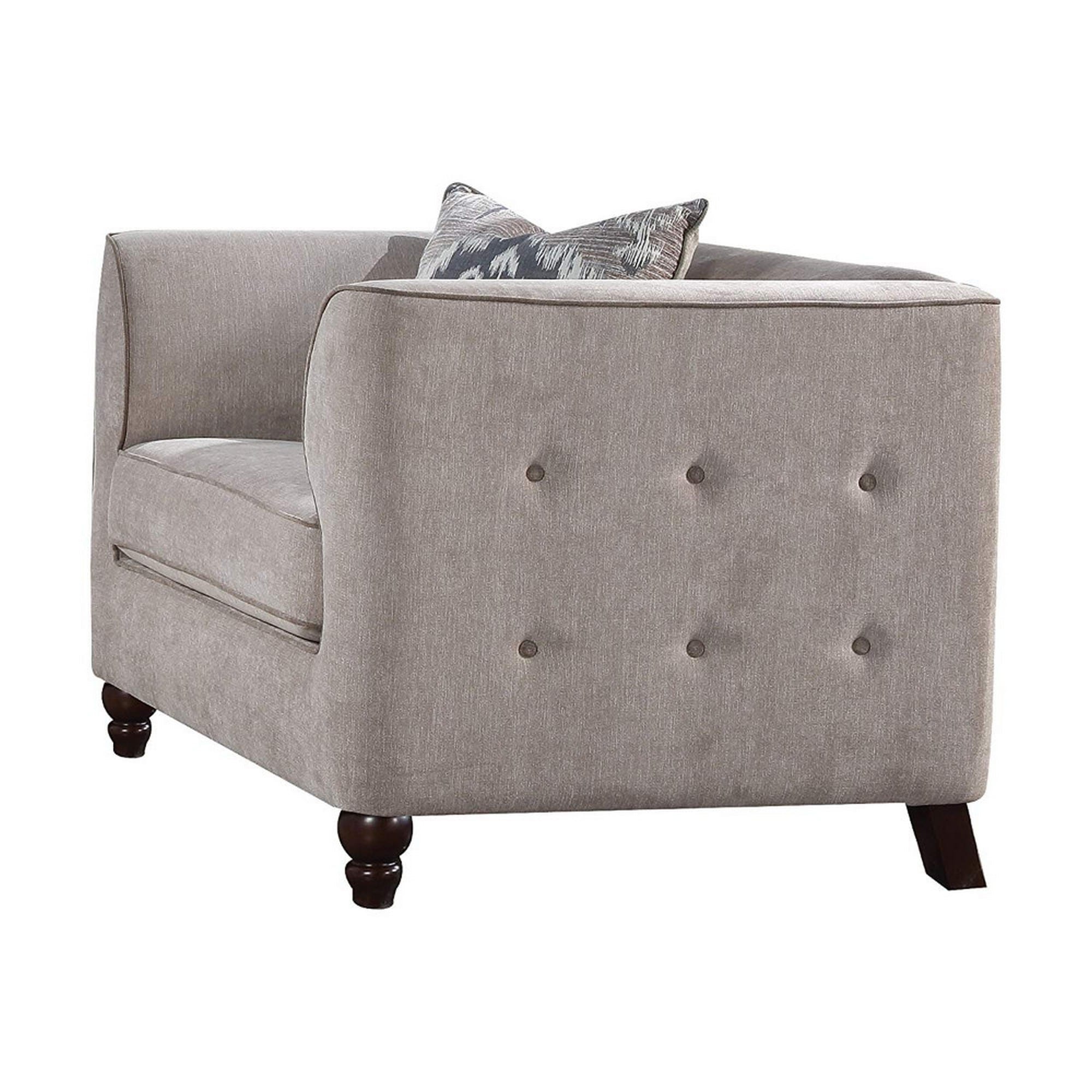 Fabric Upholstery Chair With Button Tufted Backrest And Sides Light Gray