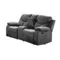 Fabric Wrapped Motion Loveseat With Storage Console Gray