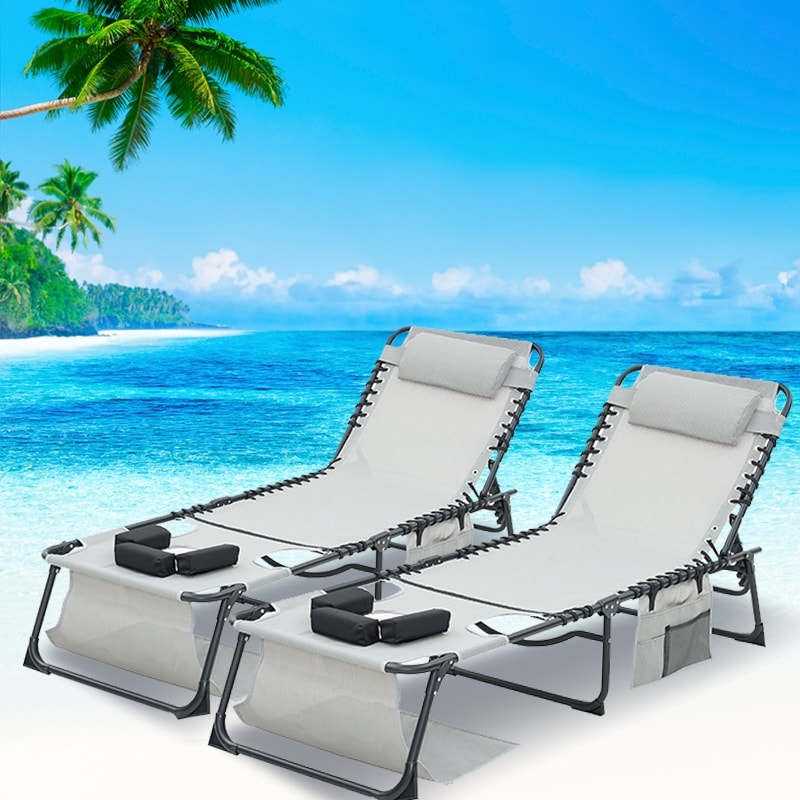 Face Down Chaise Lounge Chair 5 Position Adjustable Sunbathing Foldable Tanning Chair With Face Arm Holes For Pool 2 Pcs