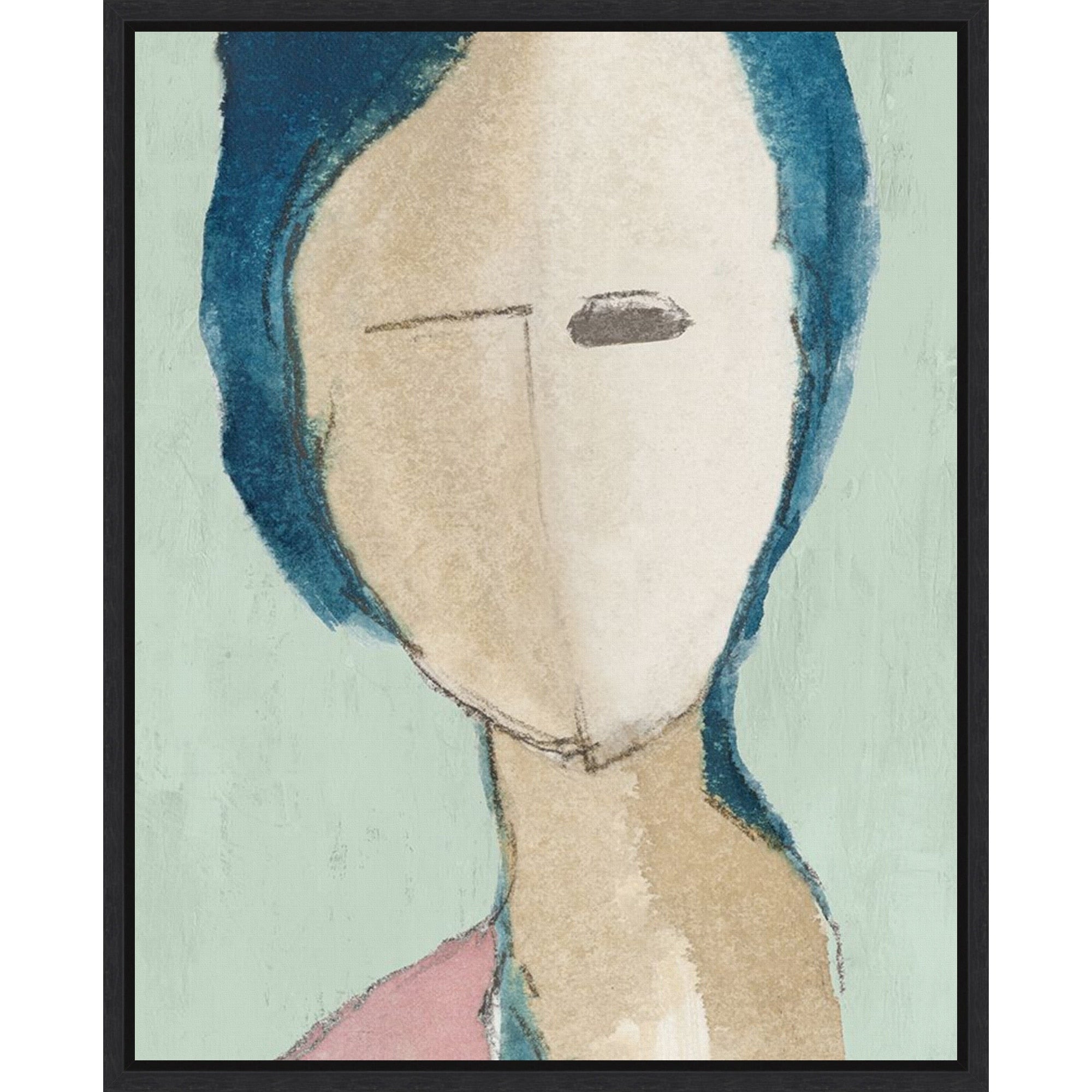 Faceless Presence In Blue By Eli Jones Framed Canvas Wall Art Print