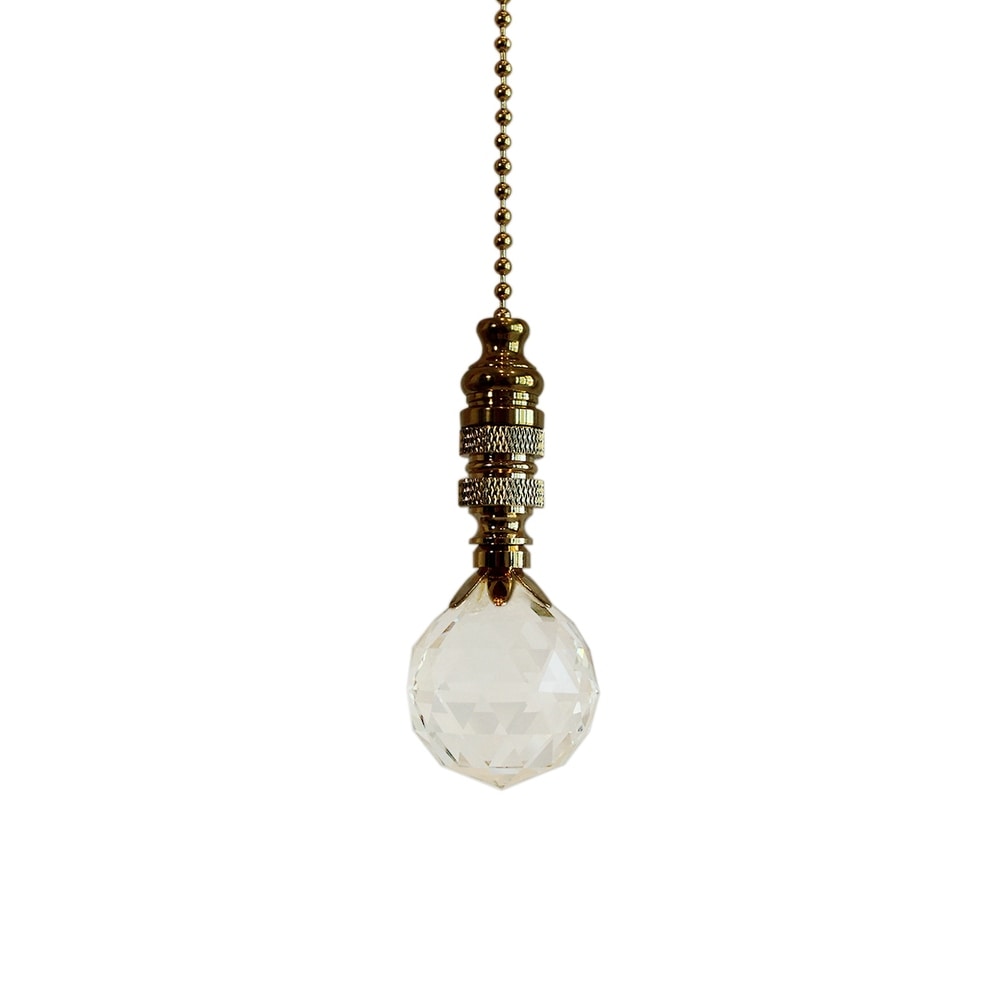 Faceted Crystal Ball Ceiling Fan Pull 2 H With 12 Polished Brass Chain