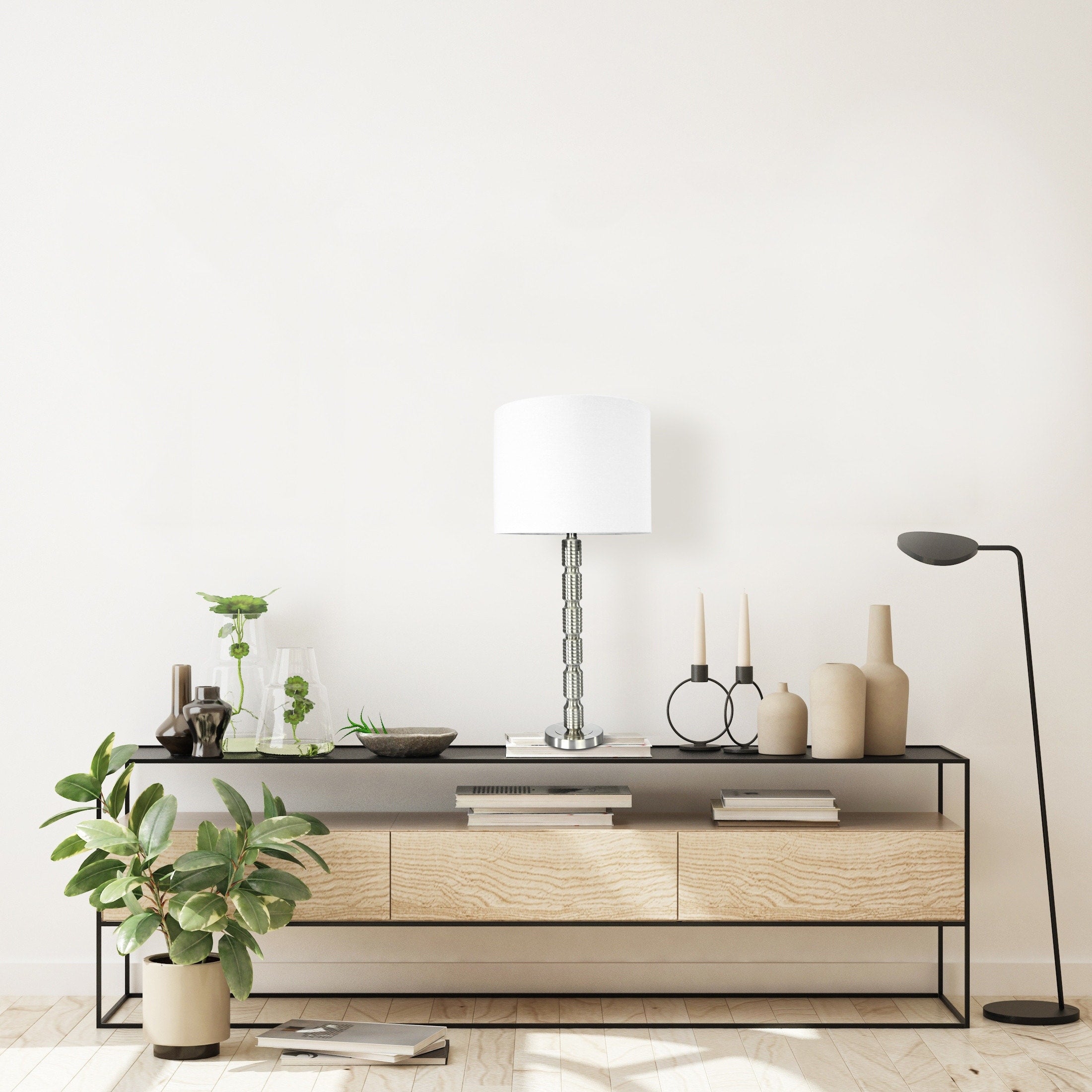 Faceted Metal Table Lamp With Stacked Column Design