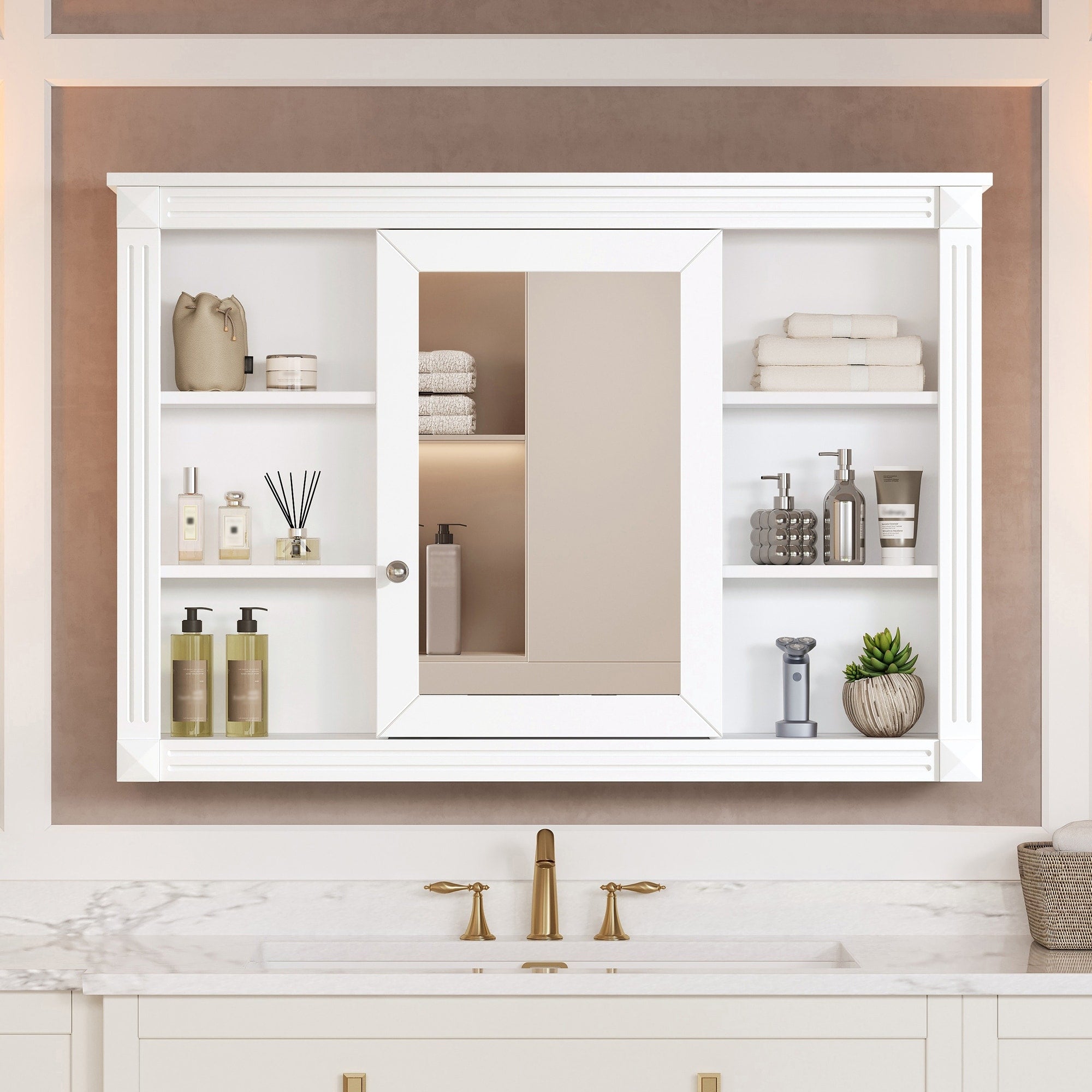 Fairmont Modern Wall Mounted Medicine Cabinet With Adjustable Shelves Built In Mirror Door And Open Storage By Gdfstudio