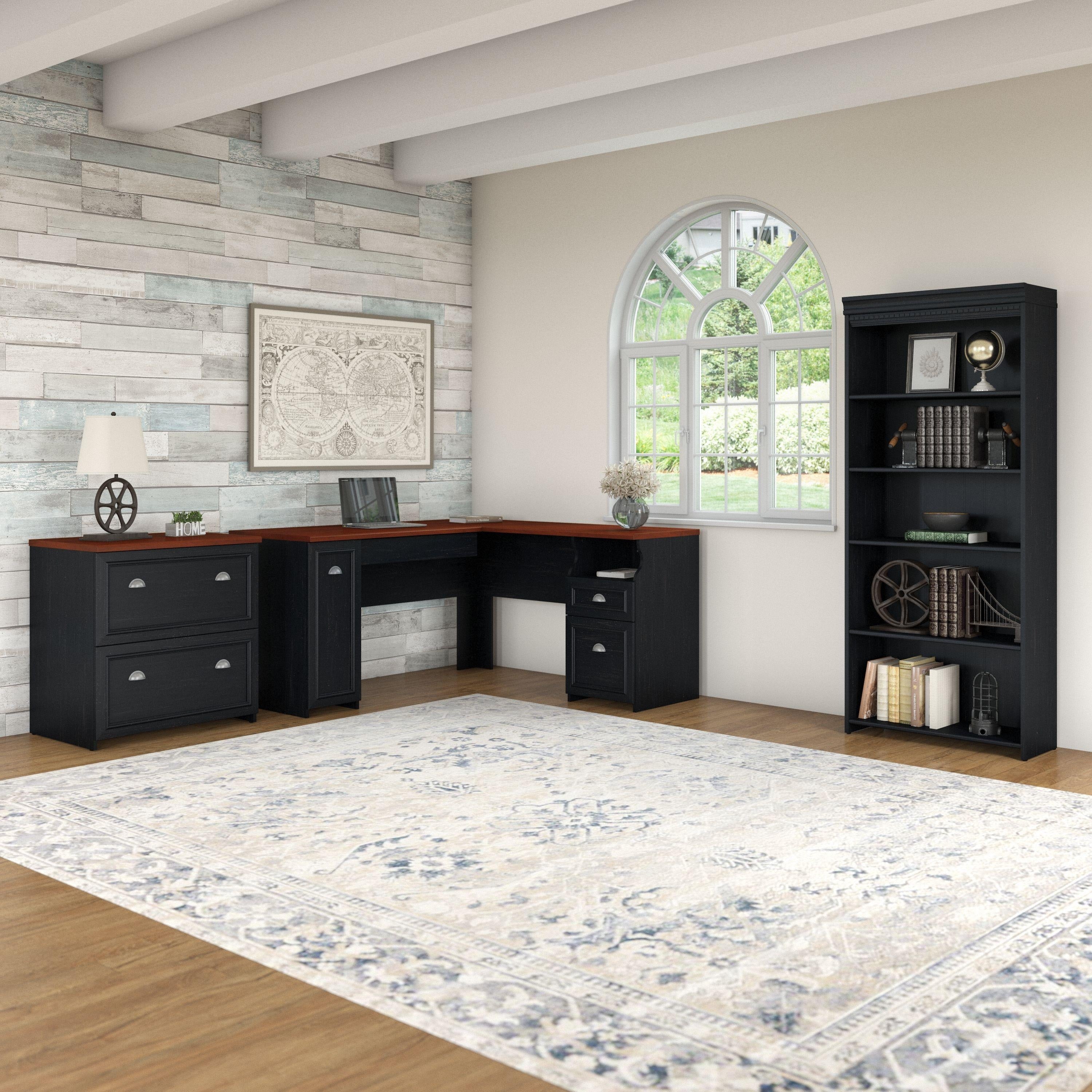 Copper Grove Khashuri White L Shaped Desk With Bookcase And Lateral File Cabinet