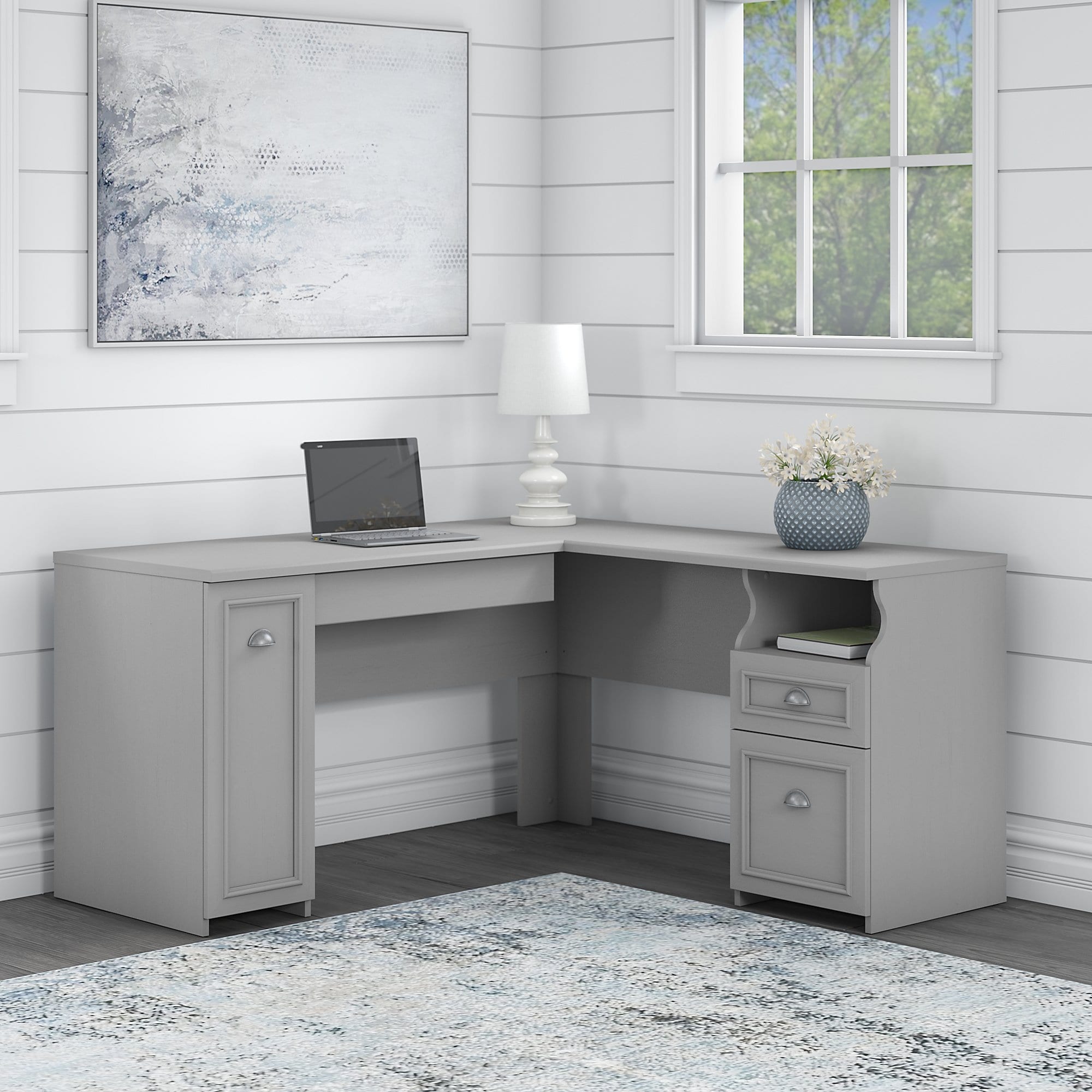 Copper Grove Felemea 60 Inch L Shaped Desk With Drawers And Cabinet