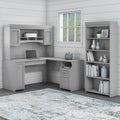 Copper Grove Khashuri L Shaped White Desk With Hutch And 5 Shelf Bookcase