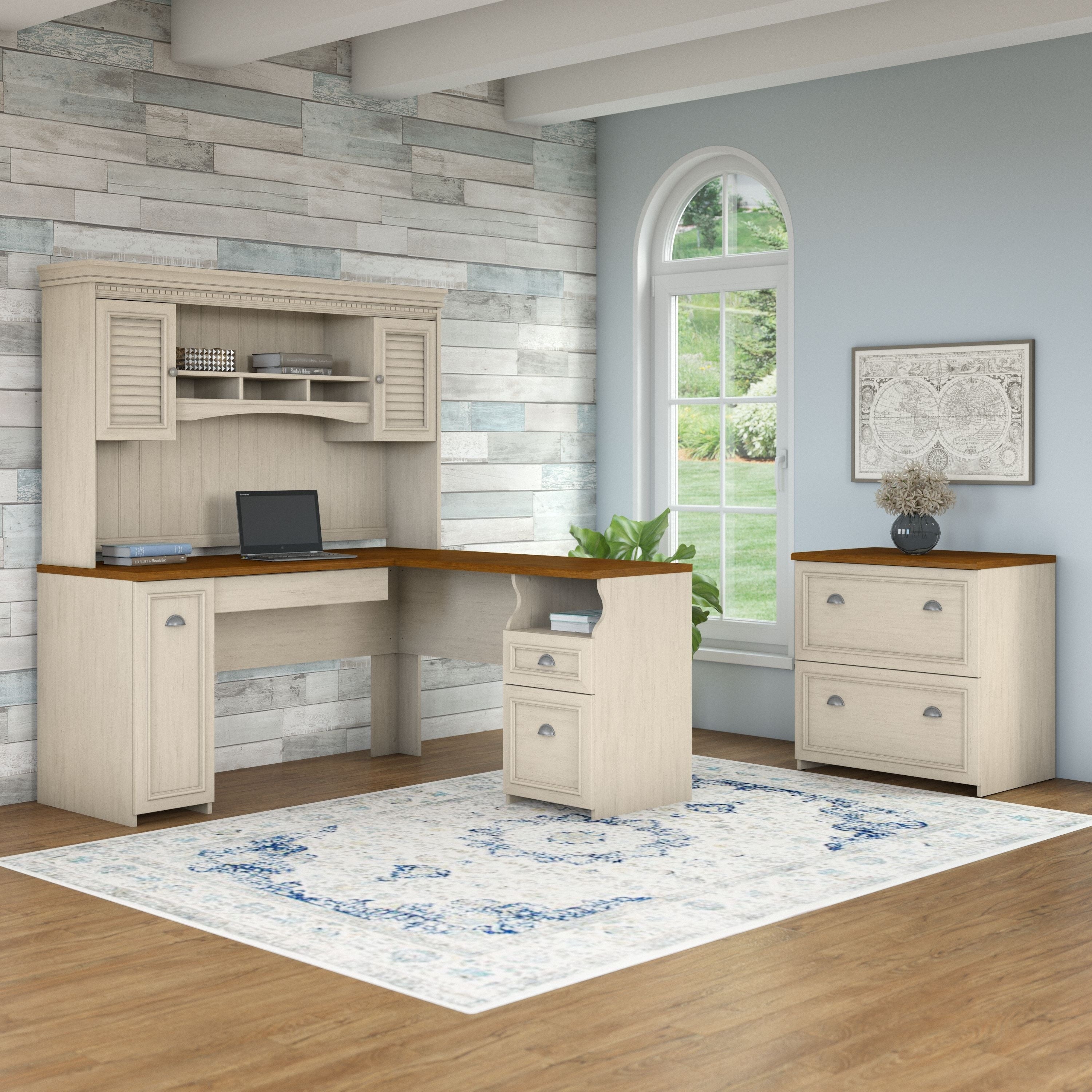 Copper Grove Khashuri White L Shaped Desk With Hutch And Lateral File Cabinet