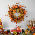 Autumn Harvest Artificial Red And Orange Leaves With Berries Wreath 32 Inches Unlit