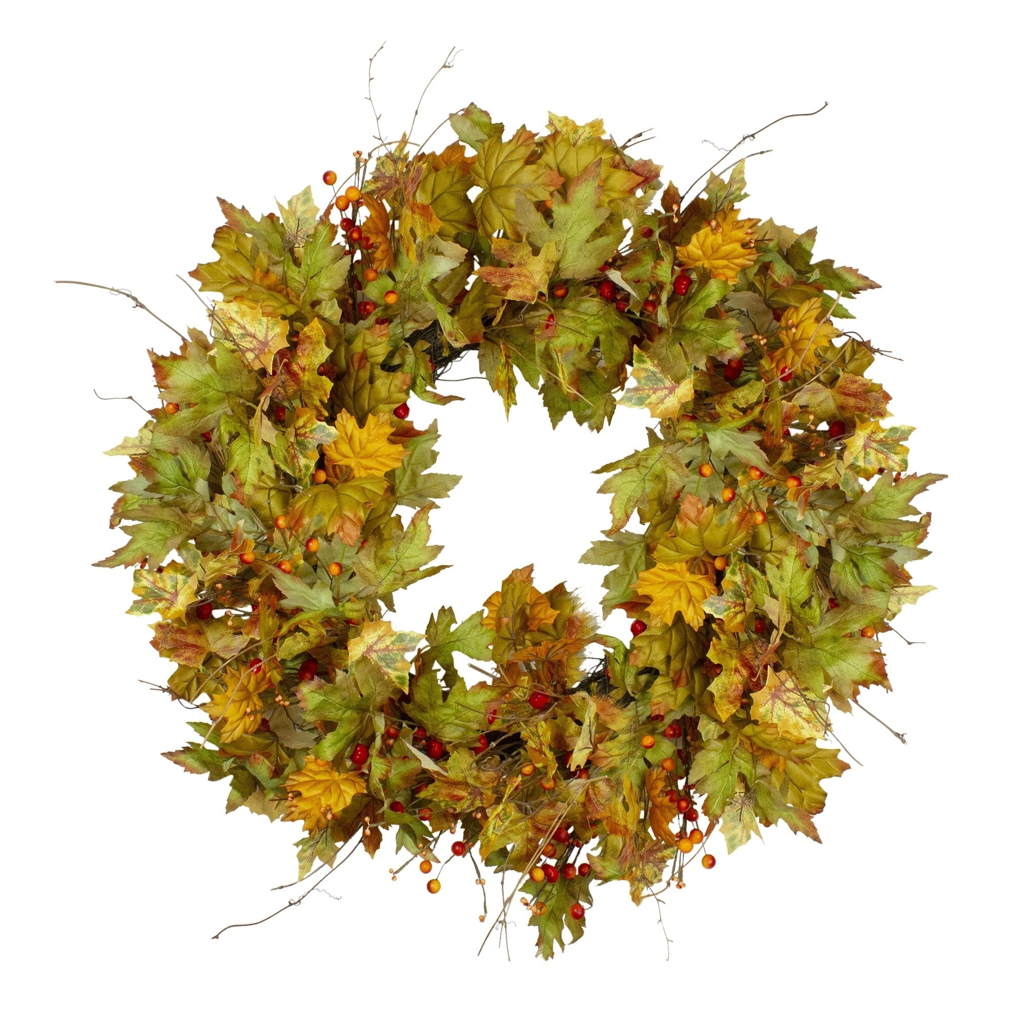 Fall Harvest Leaves And Berries Artificial Twig Wreath 30 Inch Unlit N A