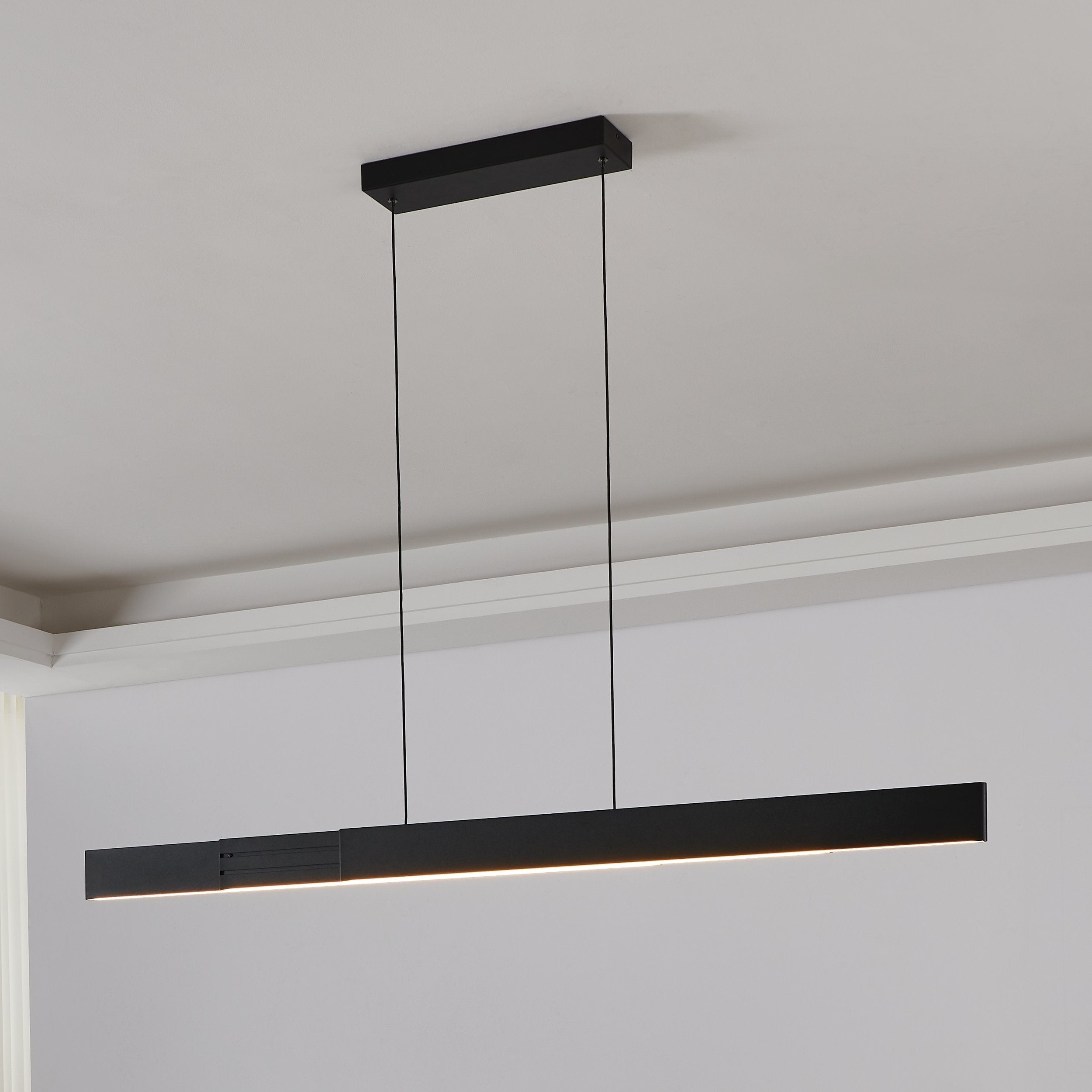 Falsetto 40 73 Inch 3 Light Textured Black 3Cct Led Expandable Linear Chandelier