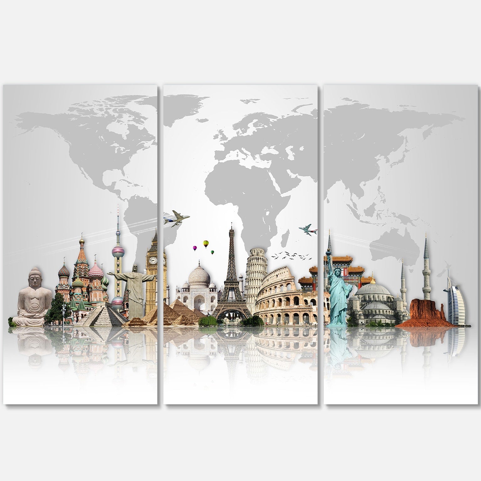 Famous Monuments Across World Art Glossy Metal Wall Art 36X28