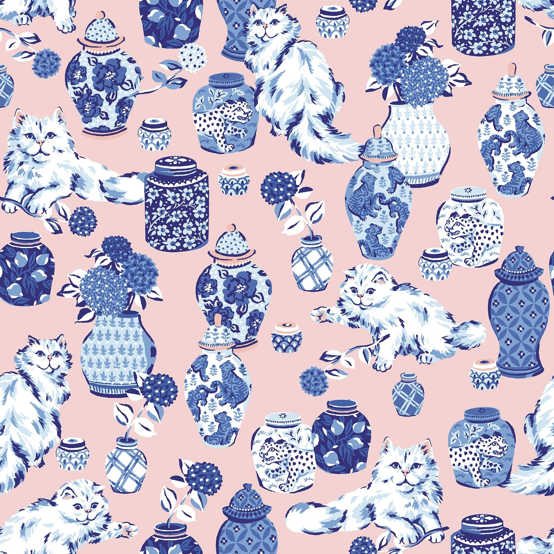 Fancy Cats Pink Peel And Stick Wallpaper