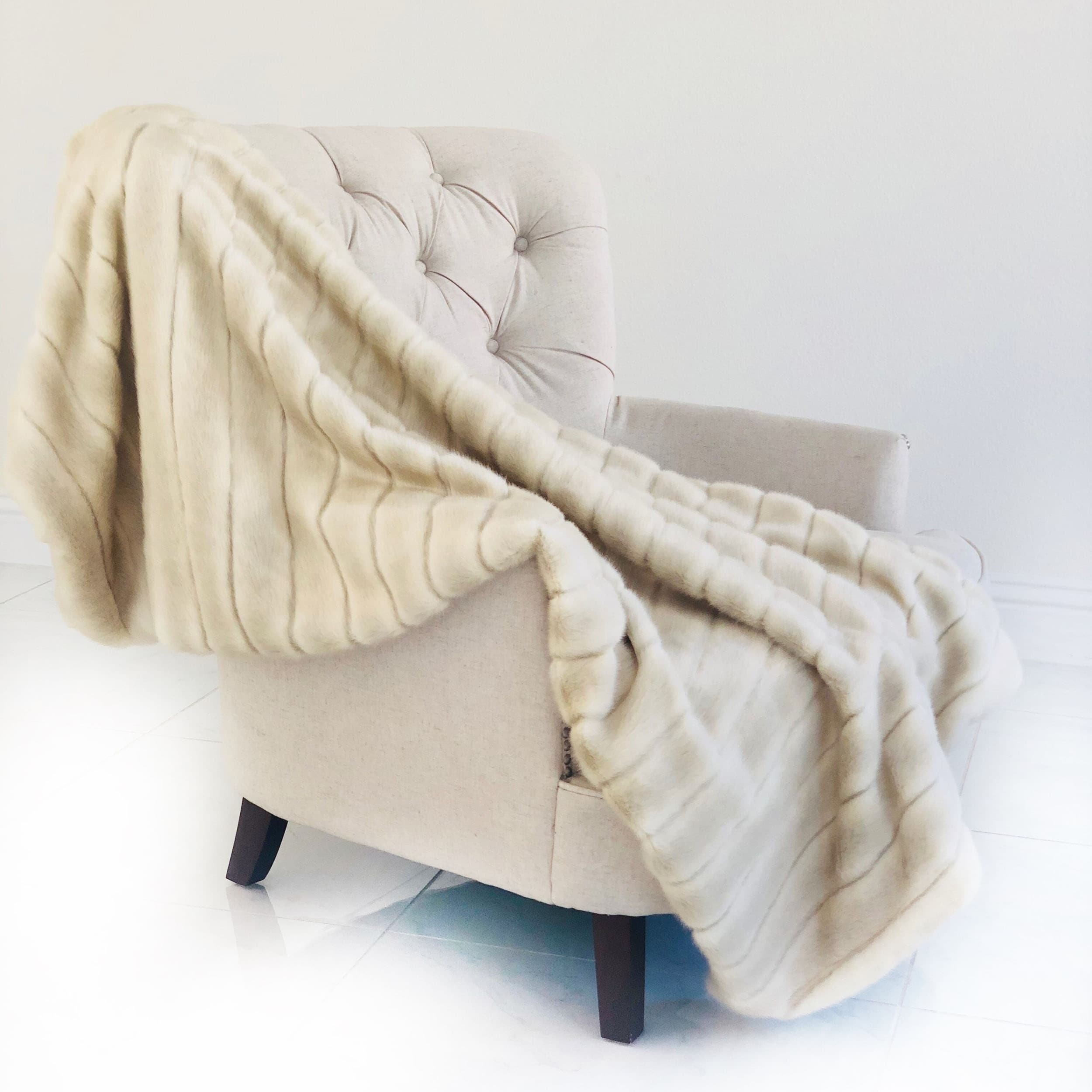 Fancy Mink Faux Fur Ivory Luxury Throw Throw 36W X 60L