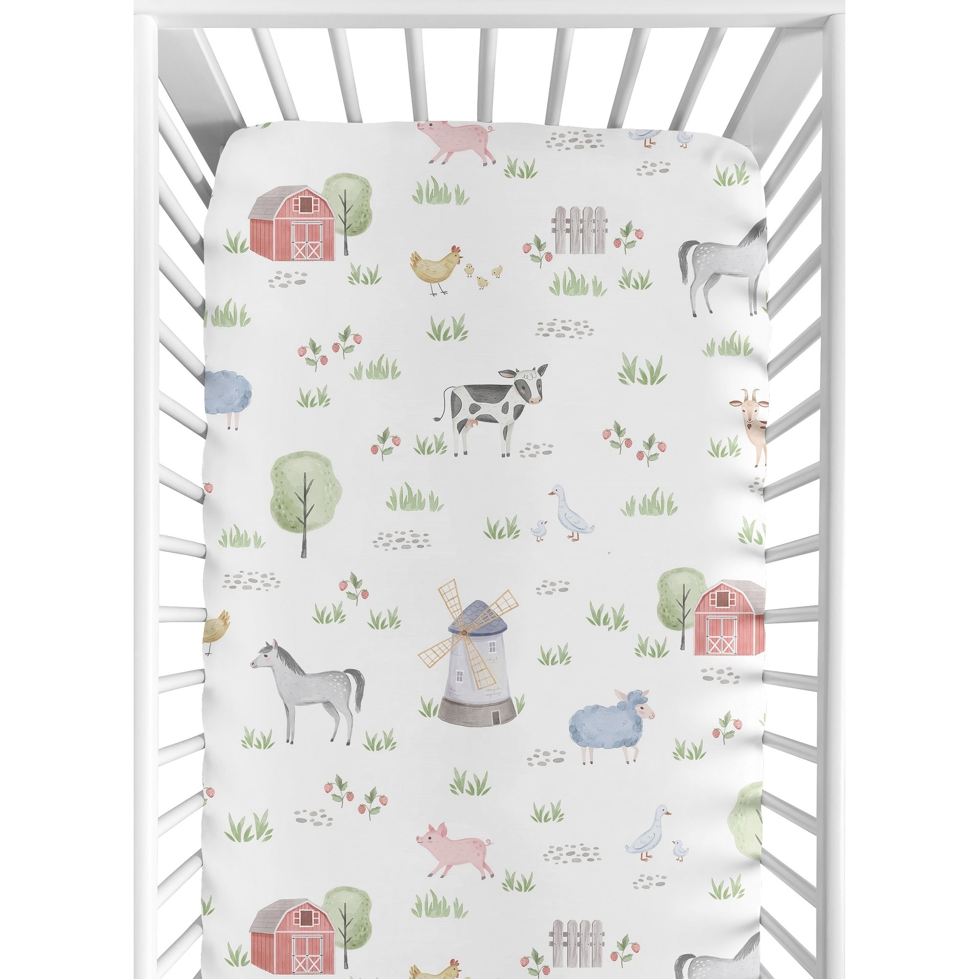 Farm Animals Baby Boy Girl Fitted Mini Portable Crib Sheet For Portable Crib Watercolor Farmhouse Horse Cow Sheep Pig